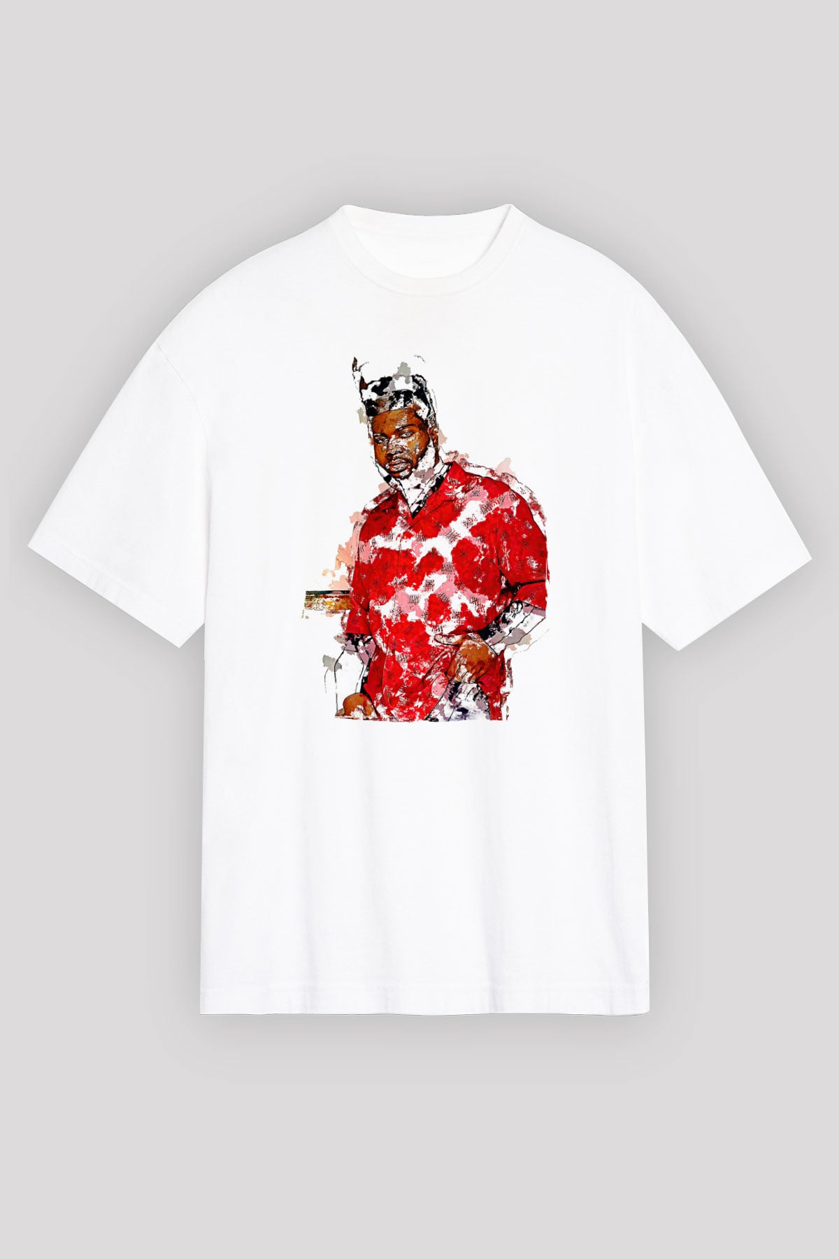 Khalid Baskılı Beyaz Unisex Oversize Tişört - Tshirt