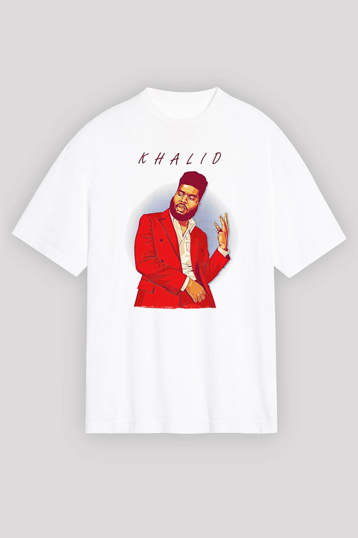 Khalid Baskılı Beyaz Unisex Oversize Tişört - Tshirt