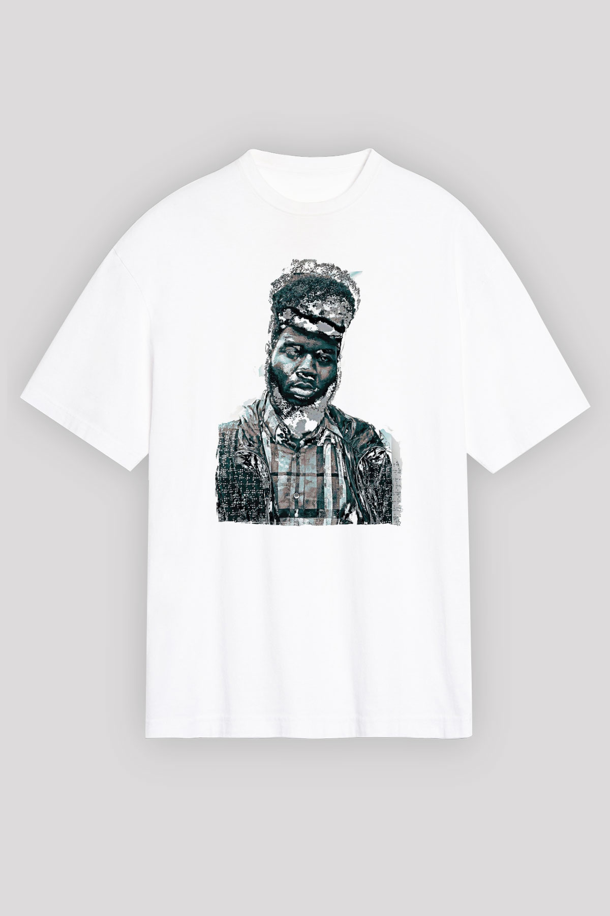 Khalid Baskılı Beyaz Unisex Oversize Tişört - Tshirt