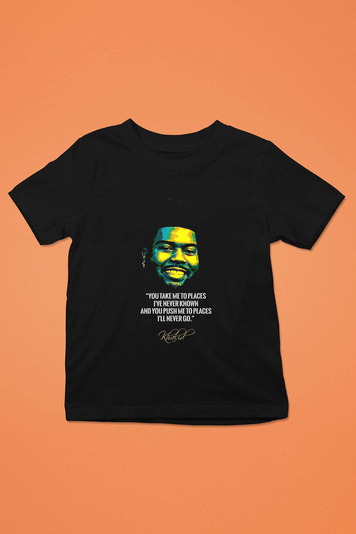 Khalid Baskılı Unisex Siyah Çocuk Tişört - Tshirt
