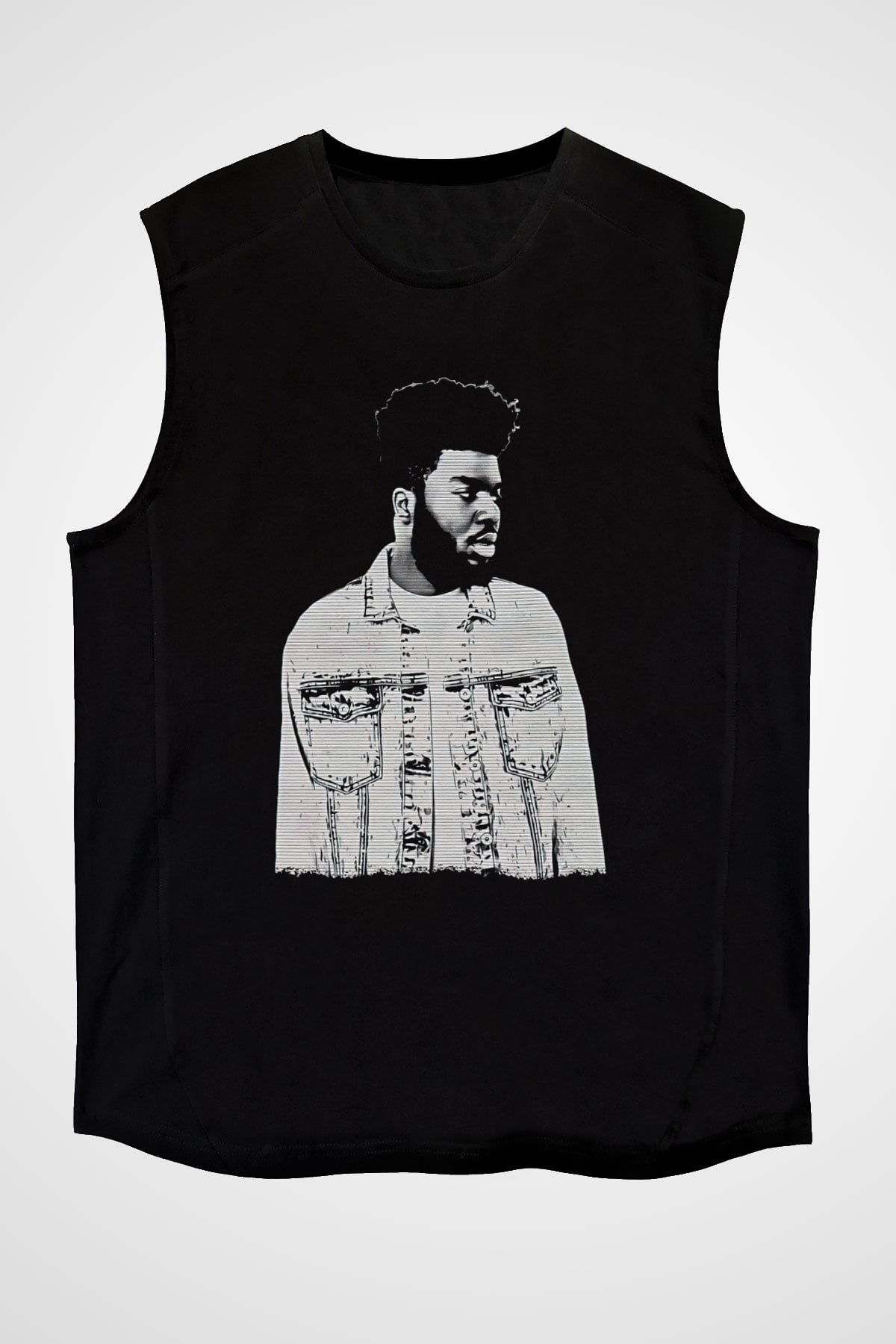 Khalid Baskılı Unisex Siyah Kolsuz Tişört - Tshirt