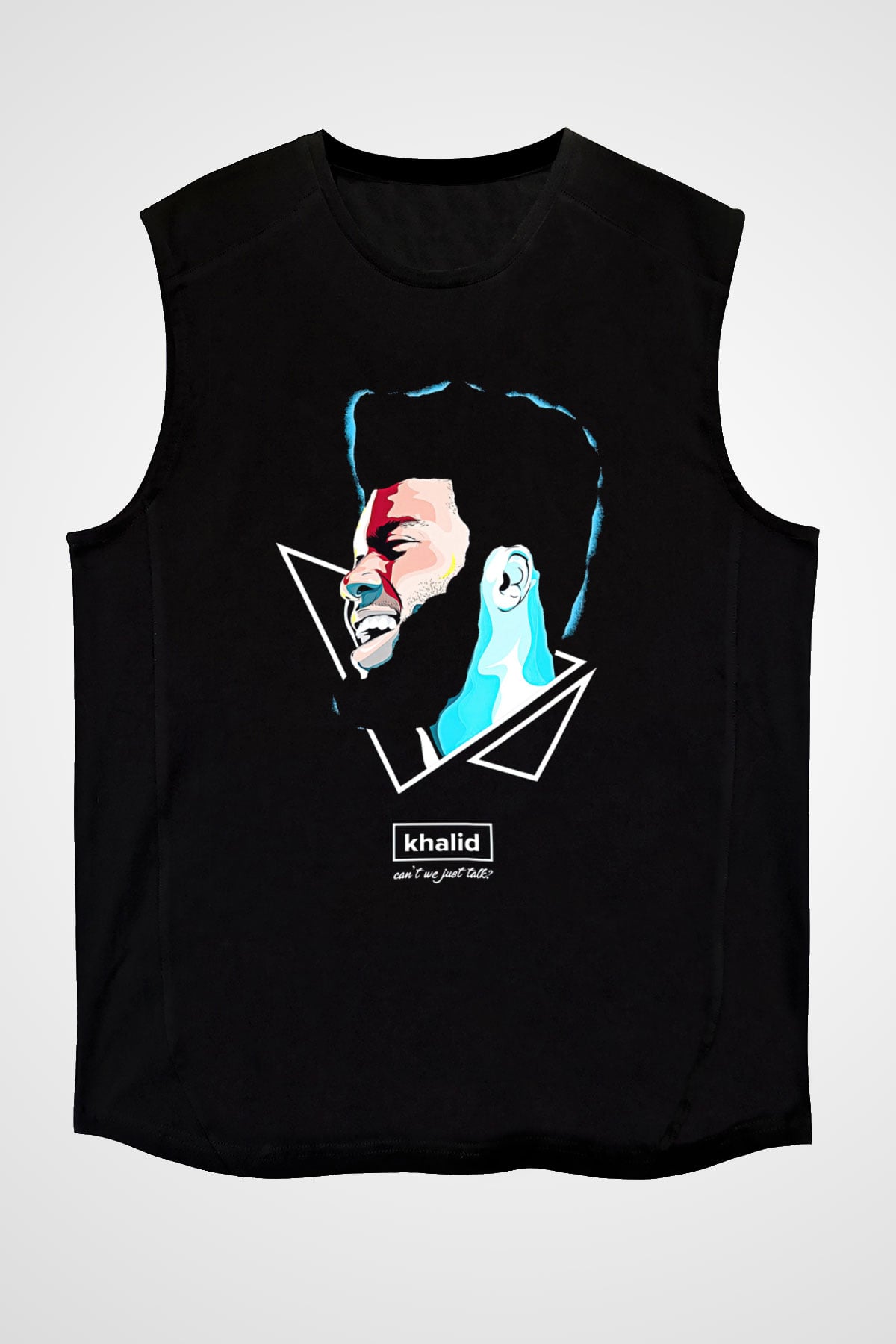 Khalid Baskılı Unisex Siyah Kolsuz Tişört - Tshirt