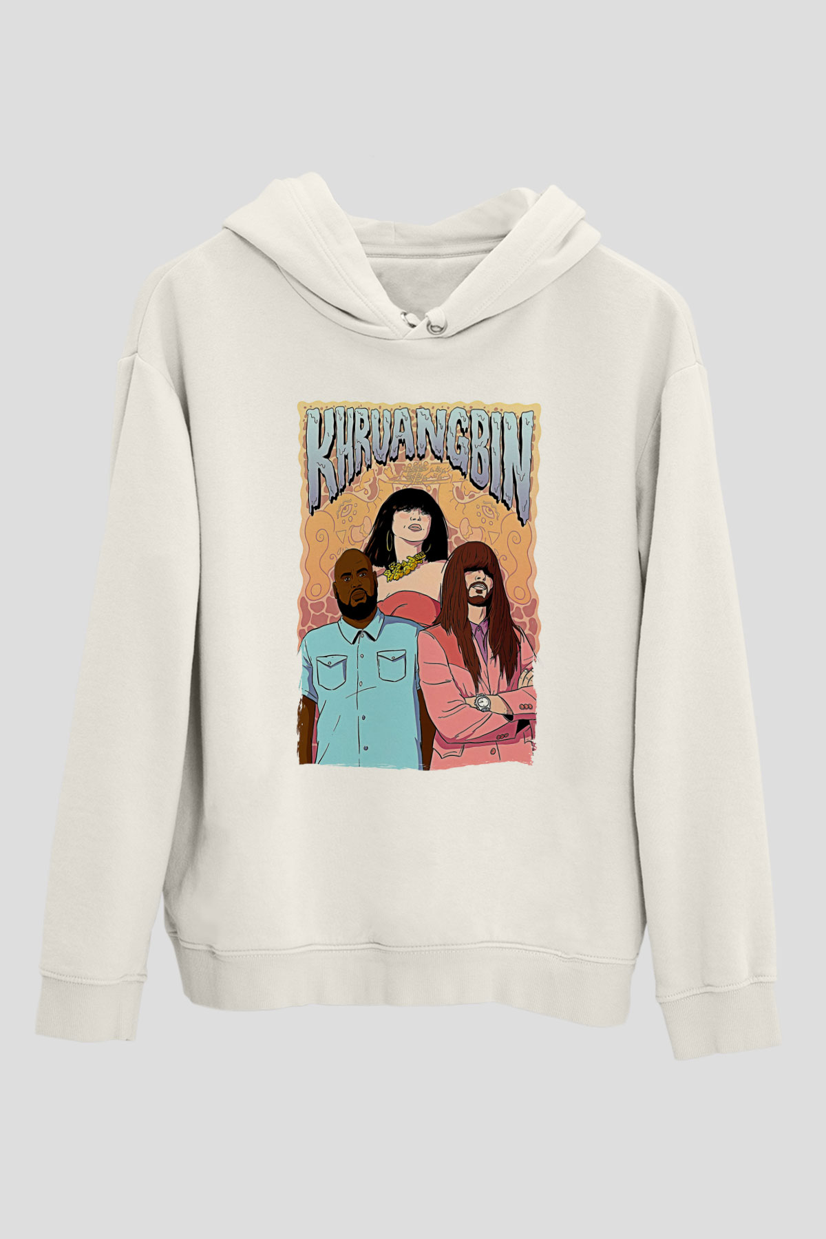 Khruanybin Baskılı Beyaz Unisex Kapüşonlu Sweatshirt