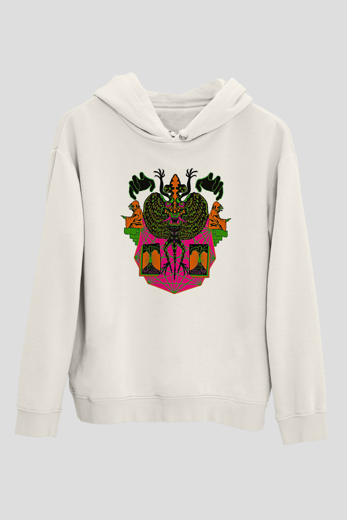 Khruanybin Baskılı Beyaz Unisex Kapüşonlu Sweatshirt