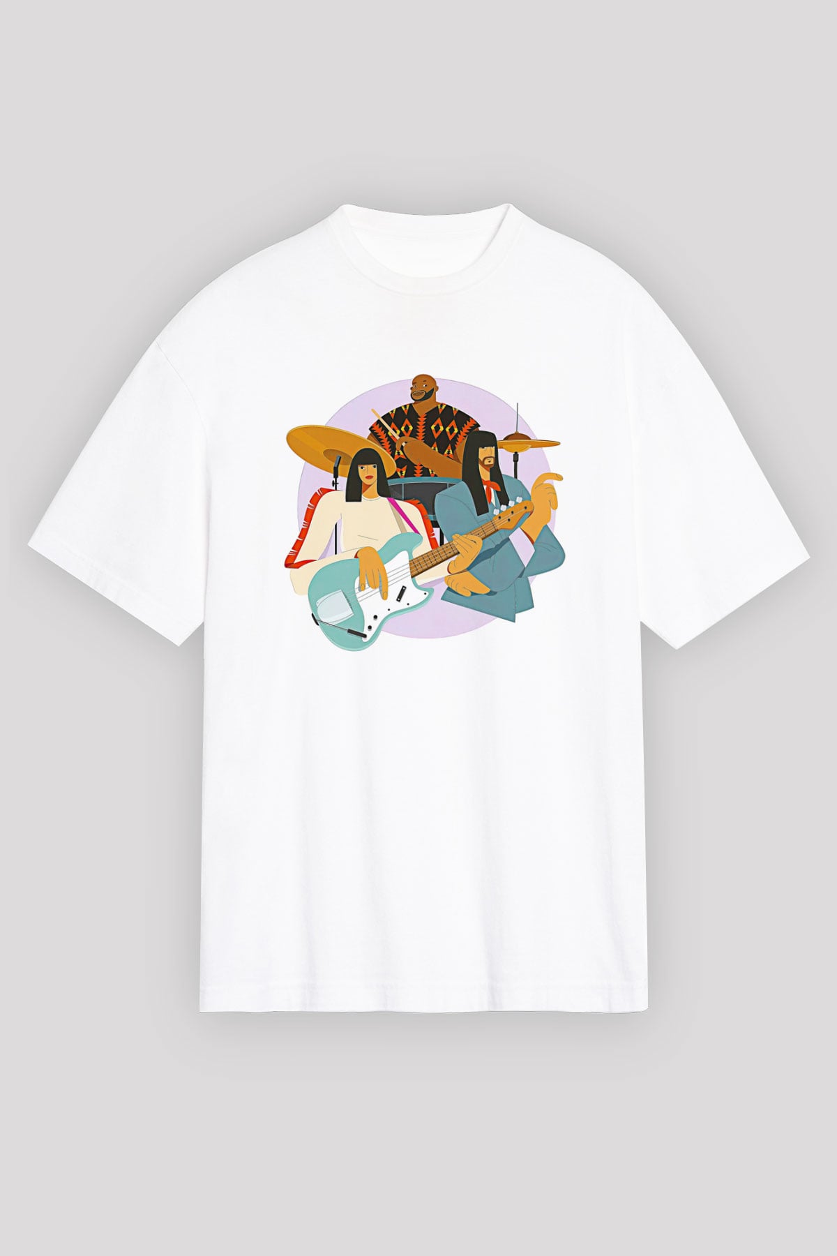 Khruanybin Baskılı Beyaz Unisex Oversize Tişört - Tshirt