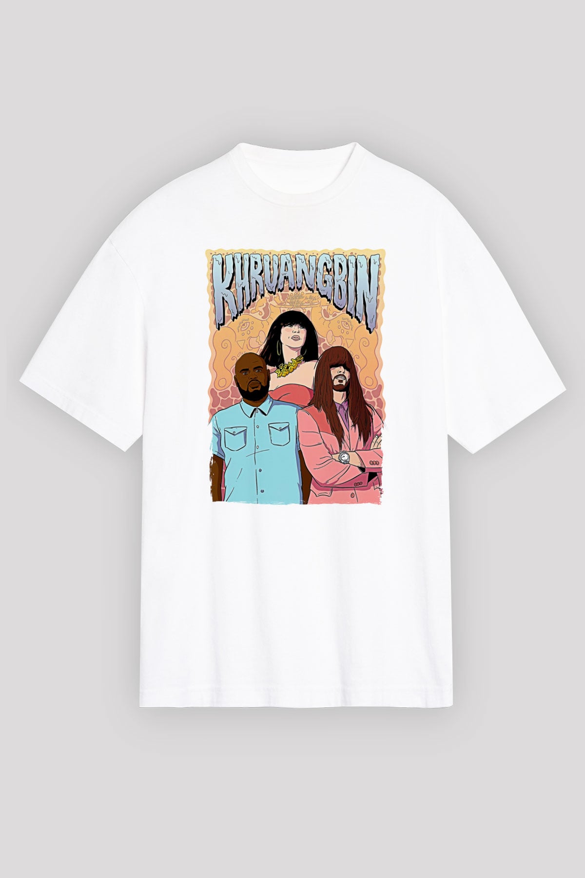 Khruanybin Baskılı Beyaz Unisex Oversize Tişört - Tshirt