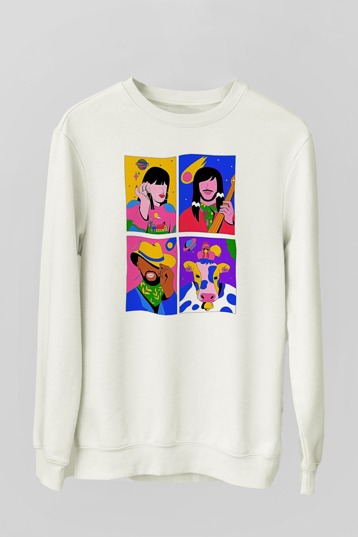 Khruanybin Baskılı Beyaz Unisex Sweatshirt
