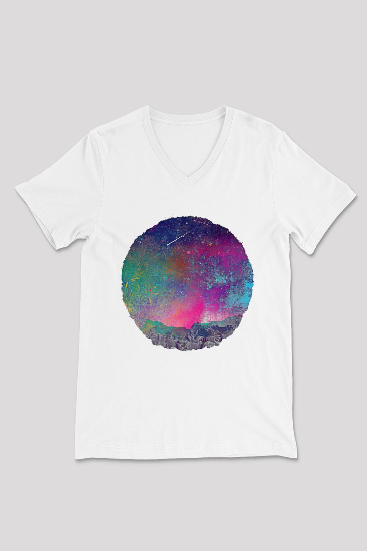 Khruanybin Baskılı Beyaz Unisex V Yaka Tişört - Tshirt
