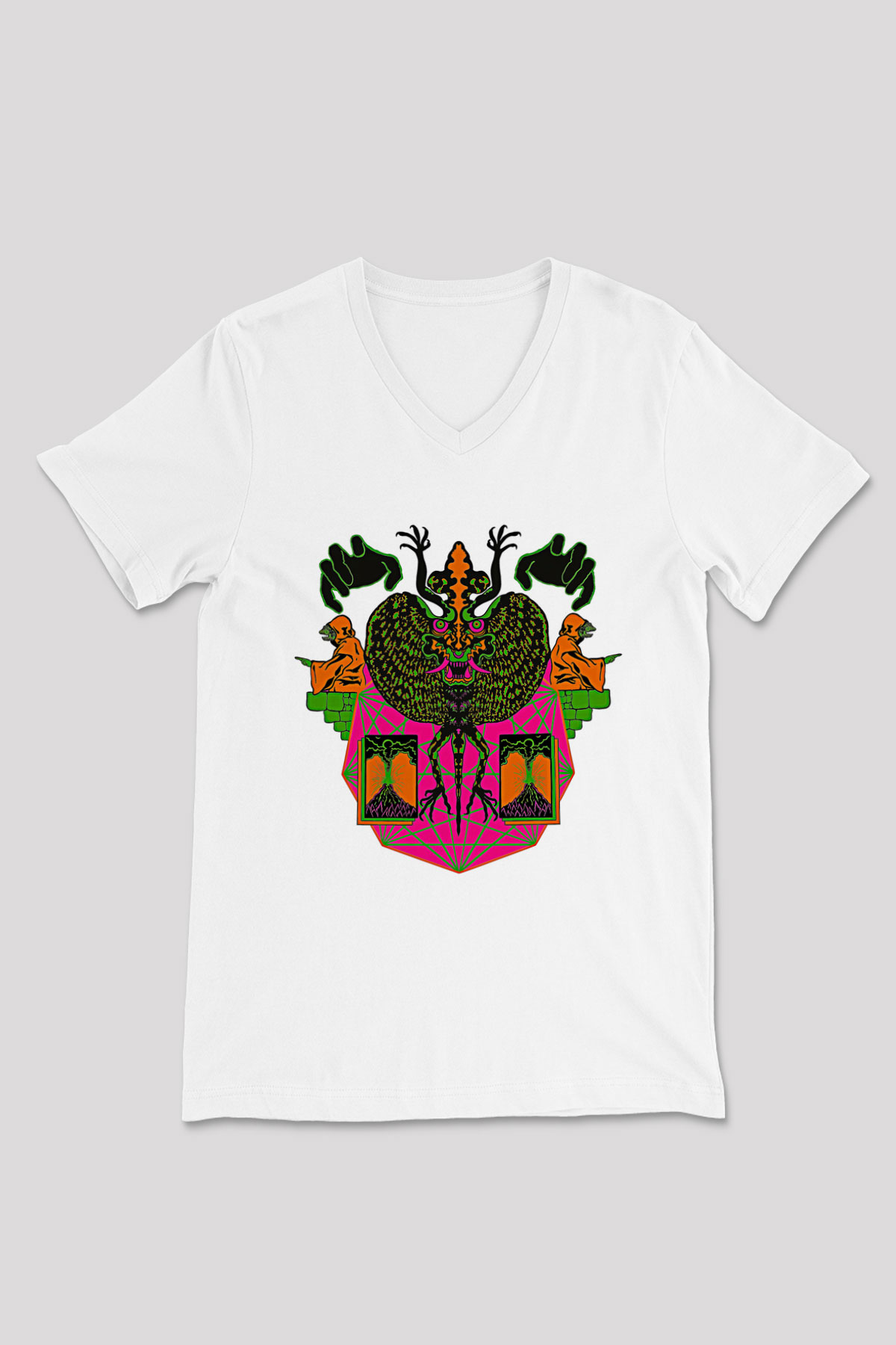 Khruanybin Baskılı Beyaz Unisex V Yaka Tişört - Tshirt
