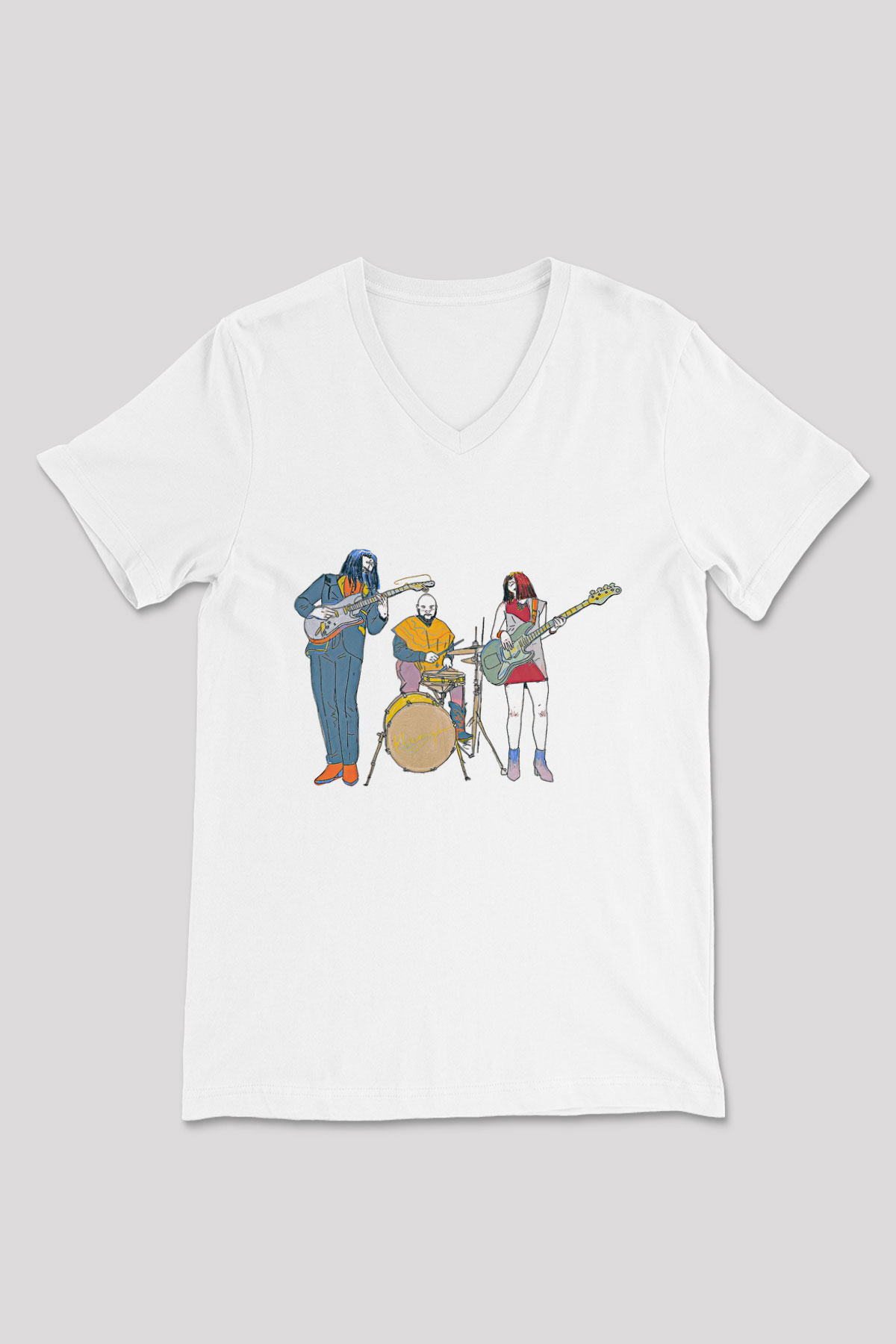 Khruanybin Baskılı Beyaz Unisex V Yaka Tişört - Tshirt