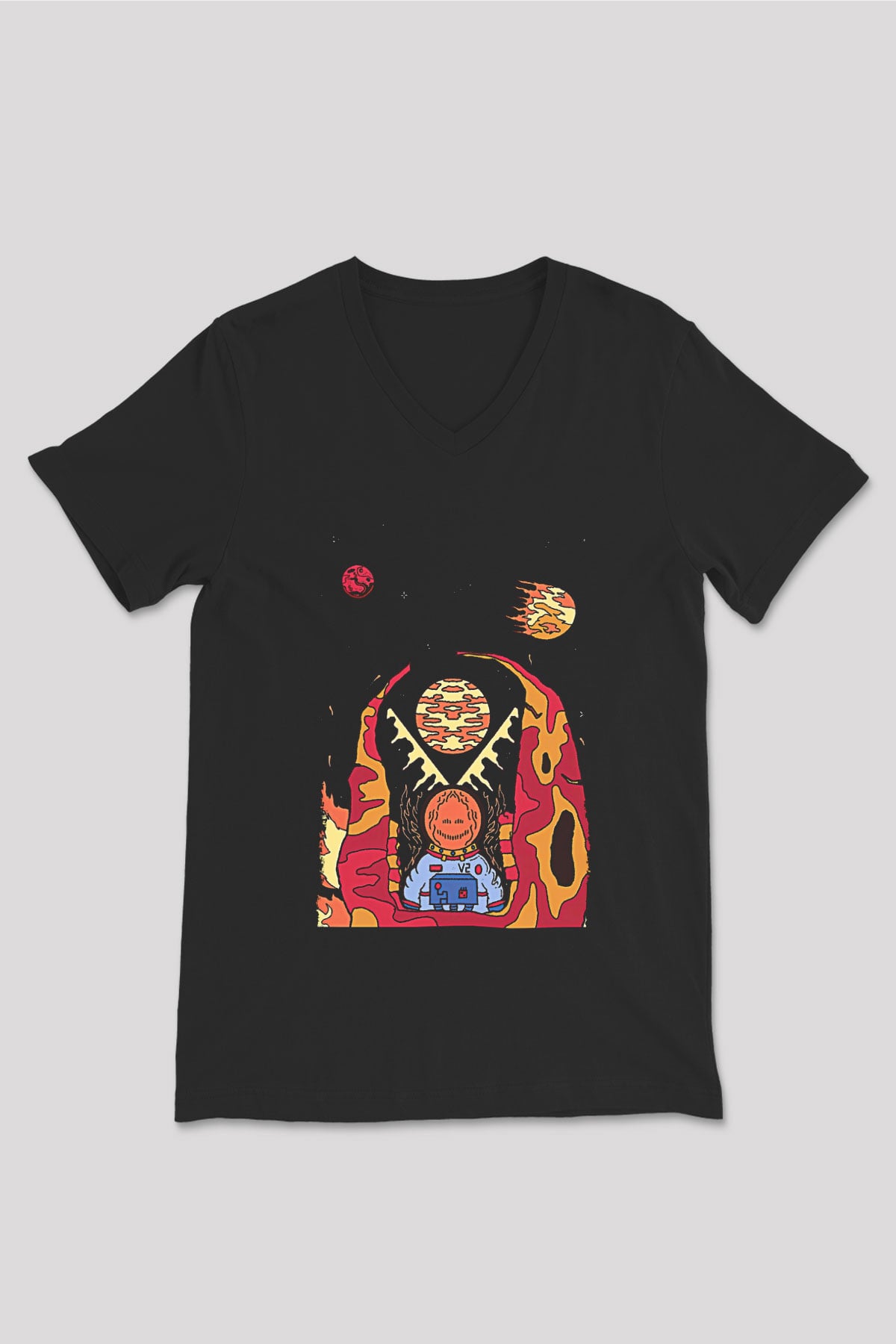 Khruanybin Baskılı Unisex Siyah V Yaka Tişört - Tshirt