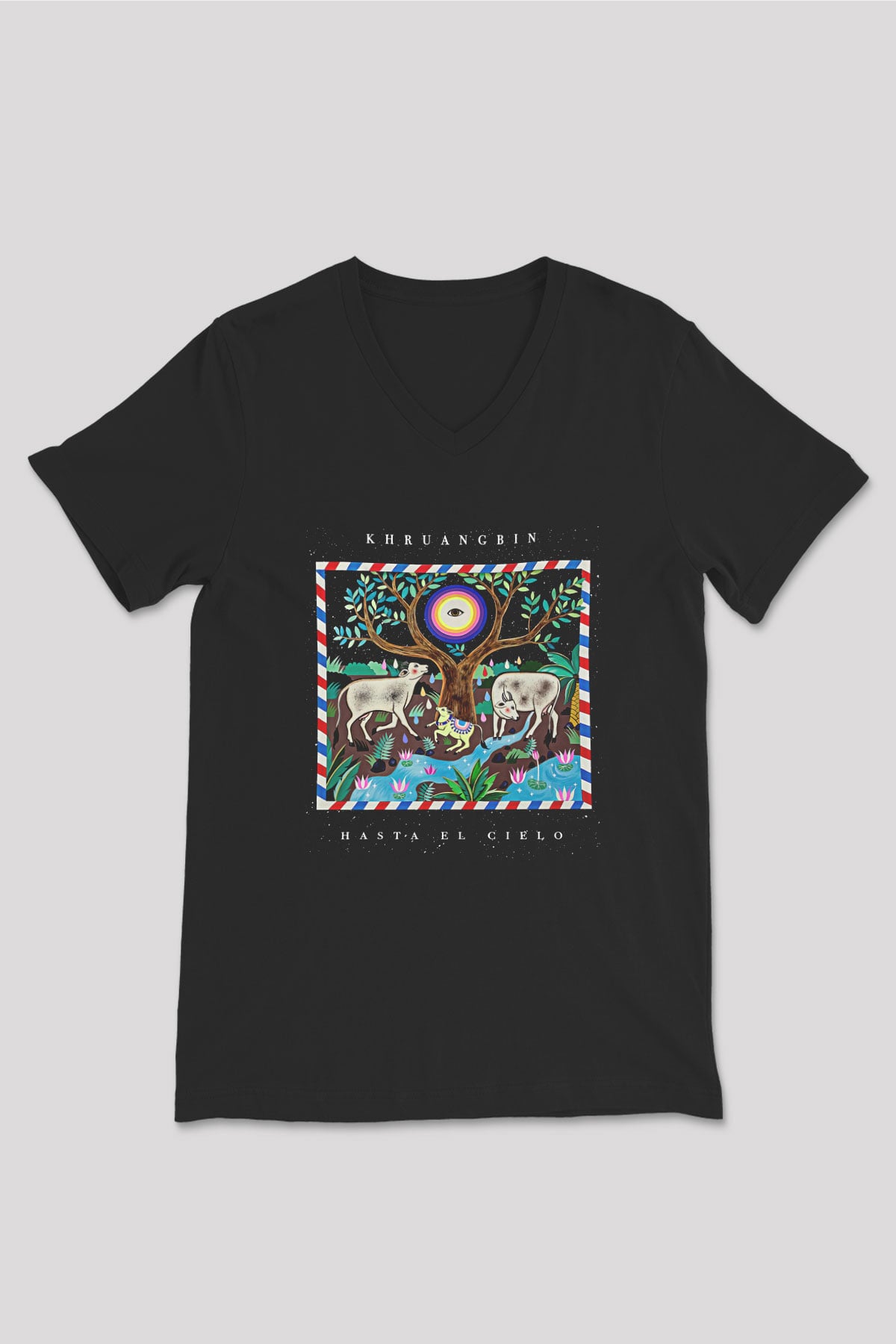 Khruanybin Baskılı Unisex Siyah V Yaka Tişört - Tshirt