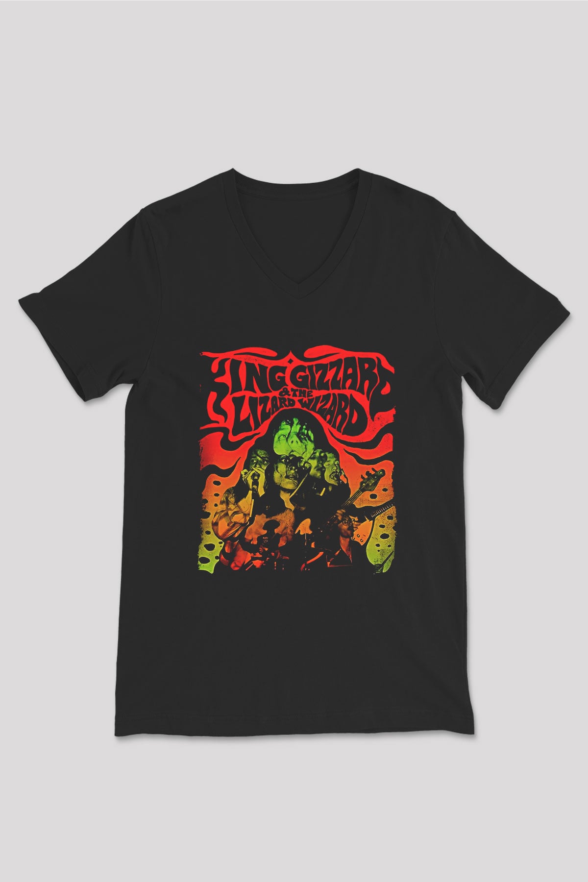 Khruanybin Baskılı Unisex Siyah V Yaka Tişört - Tshirt