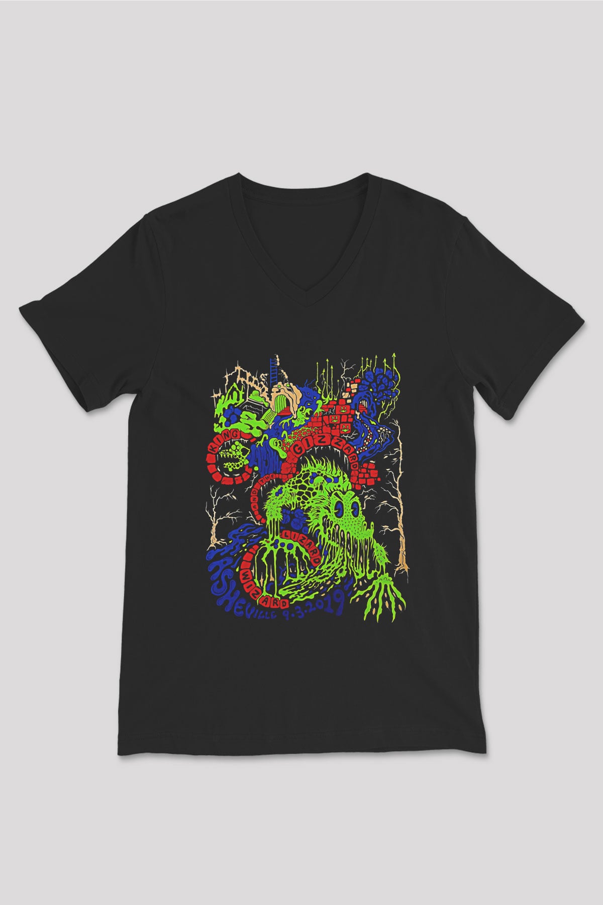 Khruanybin Baskılı Unisex Siyah V Yaka Tişört - Tshirt