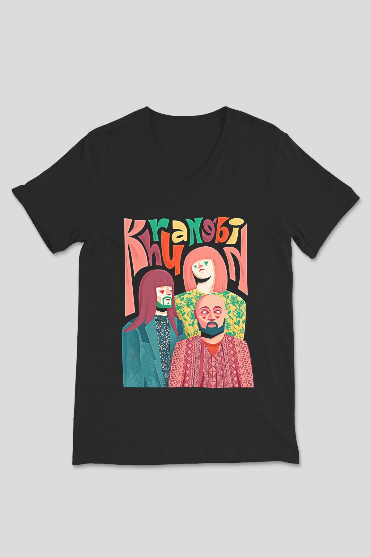 Khruanybin Baskılı Unisex Siyah V Yaka Tişört - Tshirt