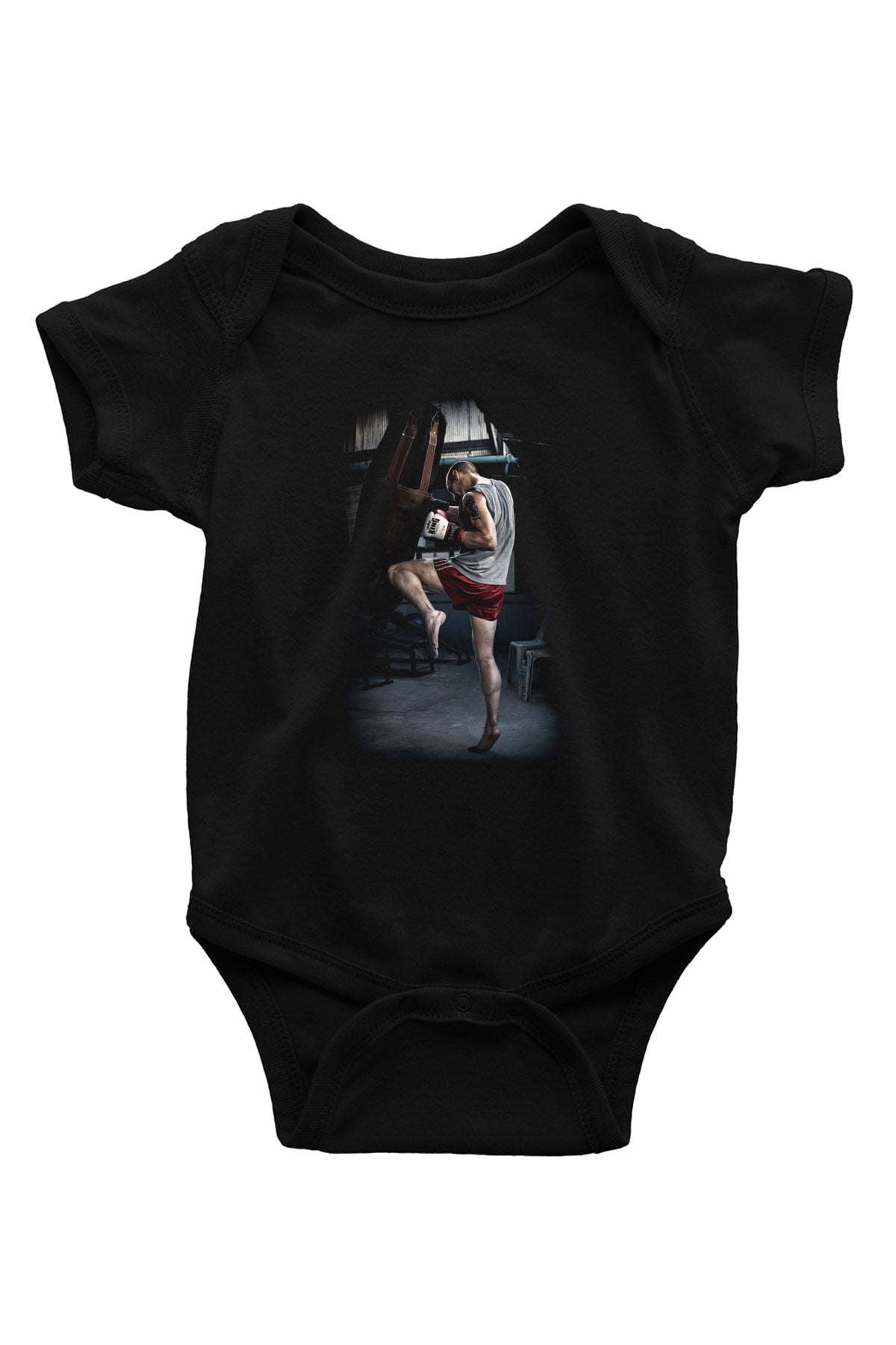 Kick boks Baskılı Siyah Bebek Body - Zıbın