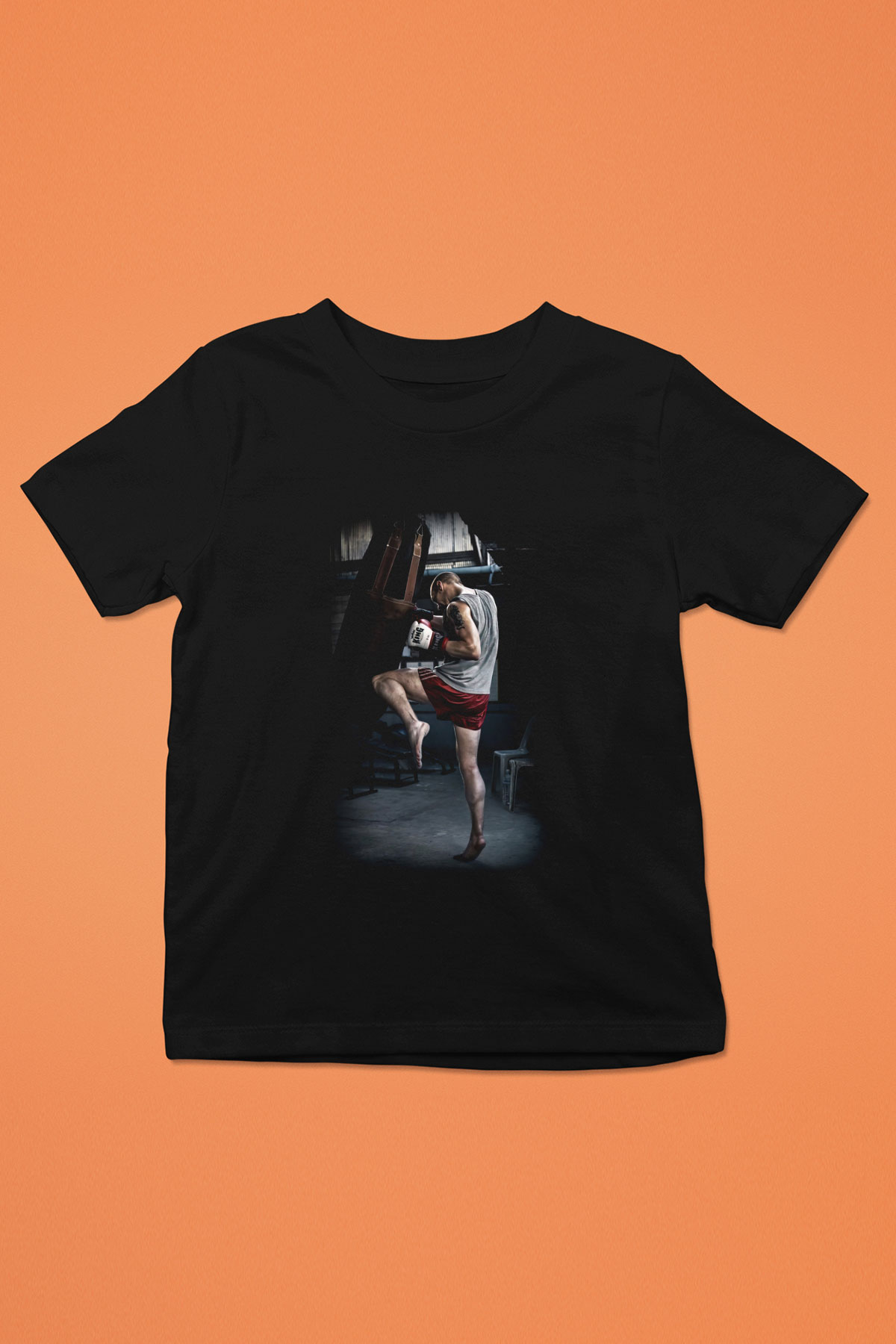 Kick boks Baskılı Siyah Unisex Çocuk Tişört