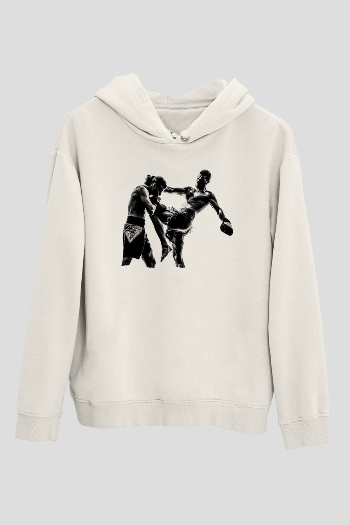 Kick boks Beyaz Unisex Kapüşonlu Sweatshirt