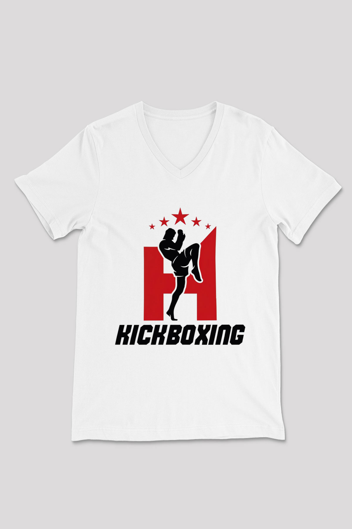 Kick boks Beyaz Unisex V Yaka Tişört T-Shirt