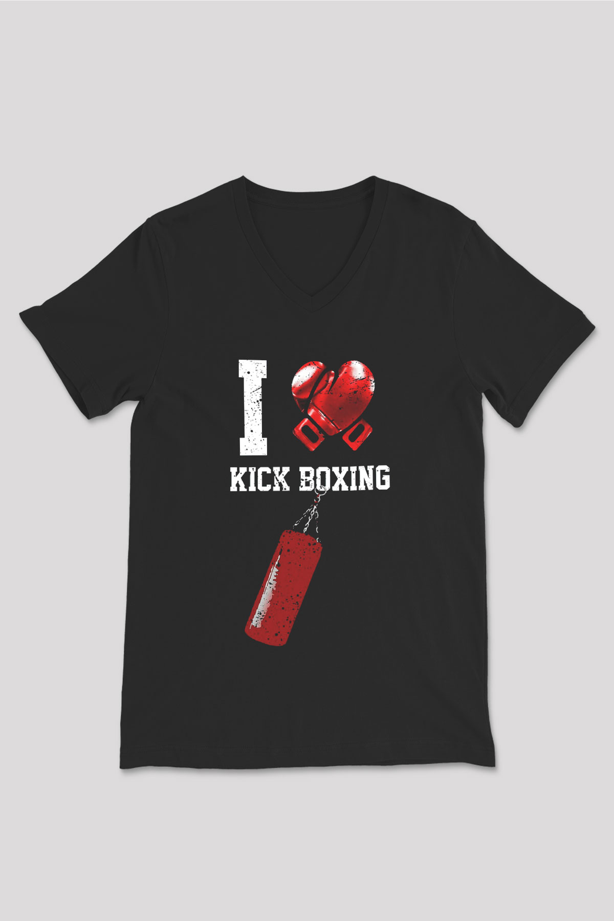 Kick boks Siyah Unisex V Yaka Tişört T-Shirt