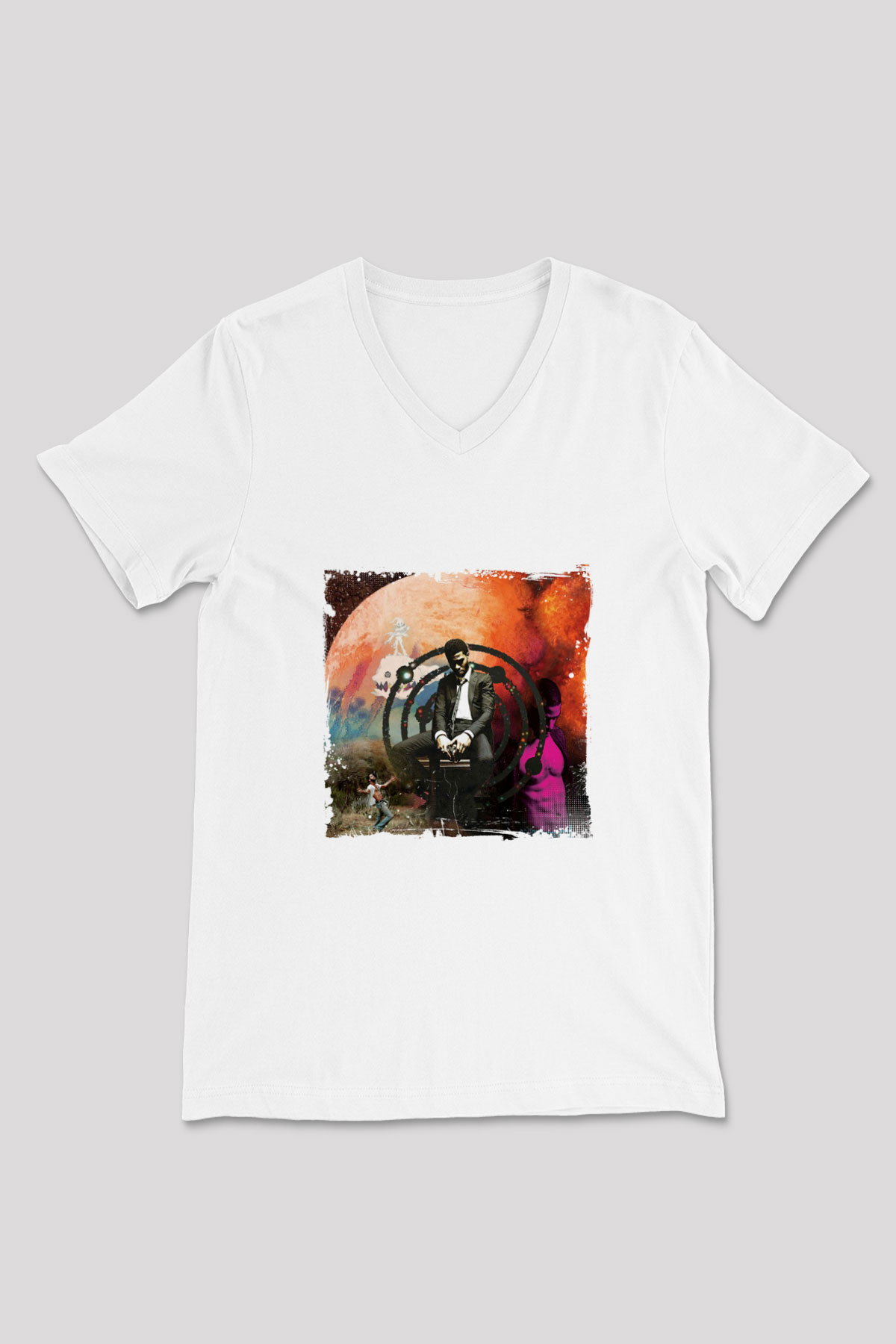 Kid Cudi Baskılı Beyaz V Yaka Unisex Tişört