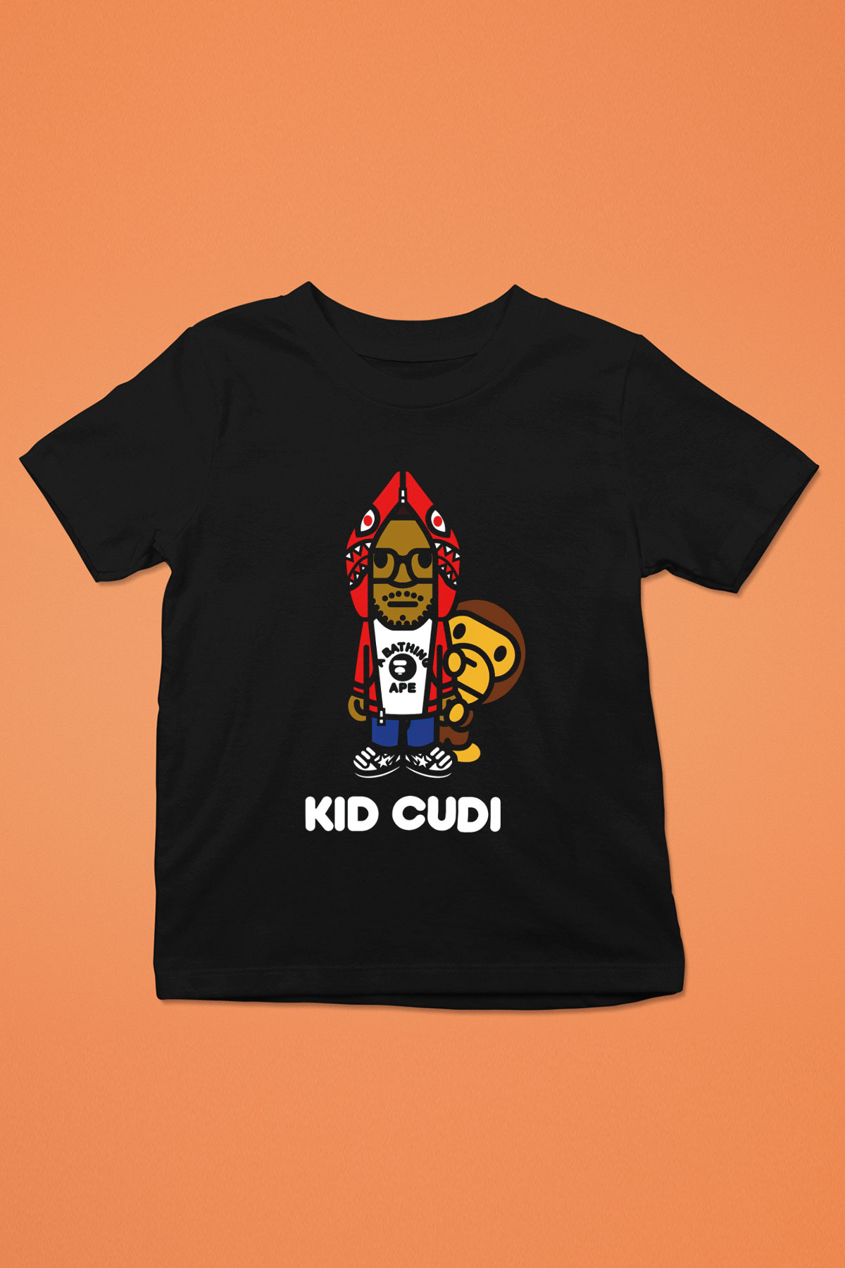 Kid Cudi Baskılı Siyah Unisex Çocuk Tişört
