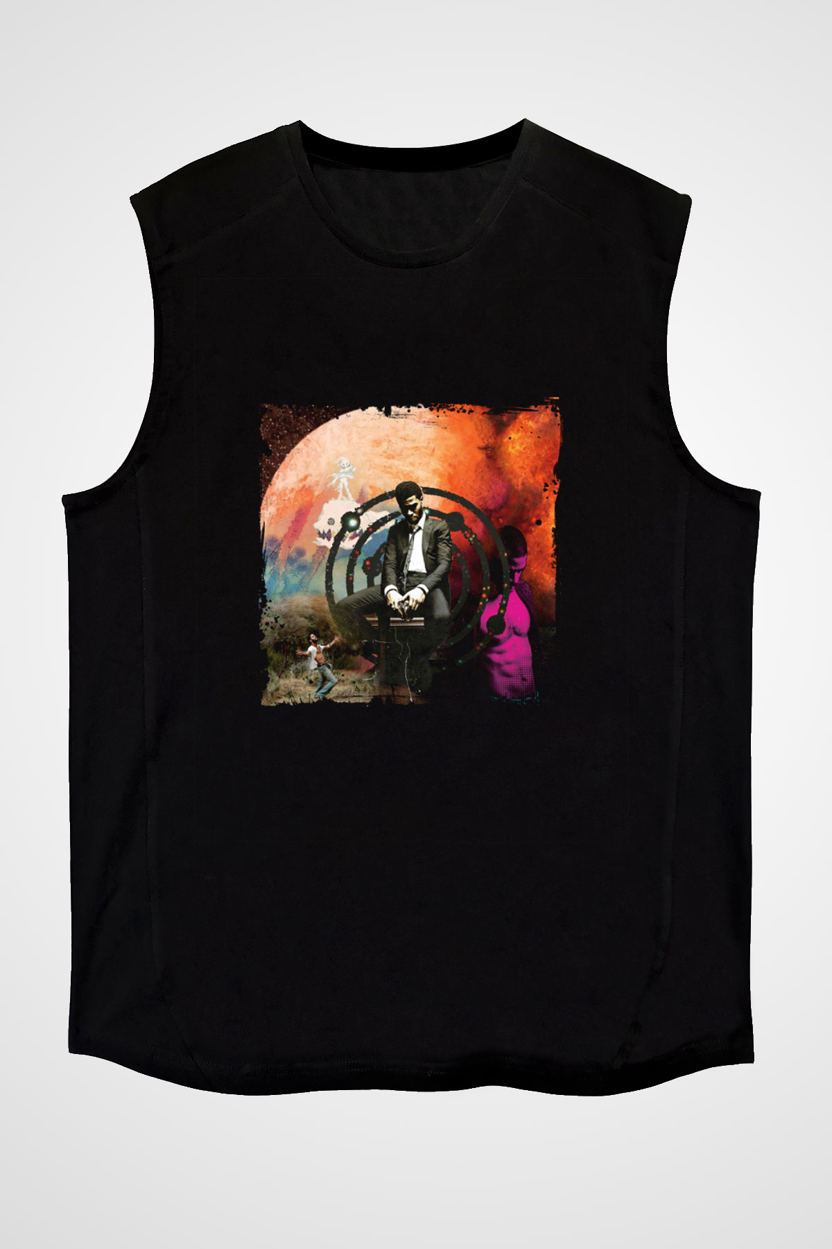 Kid Cudi Baskılı Unisex Siyah Kolsuz Tişört
