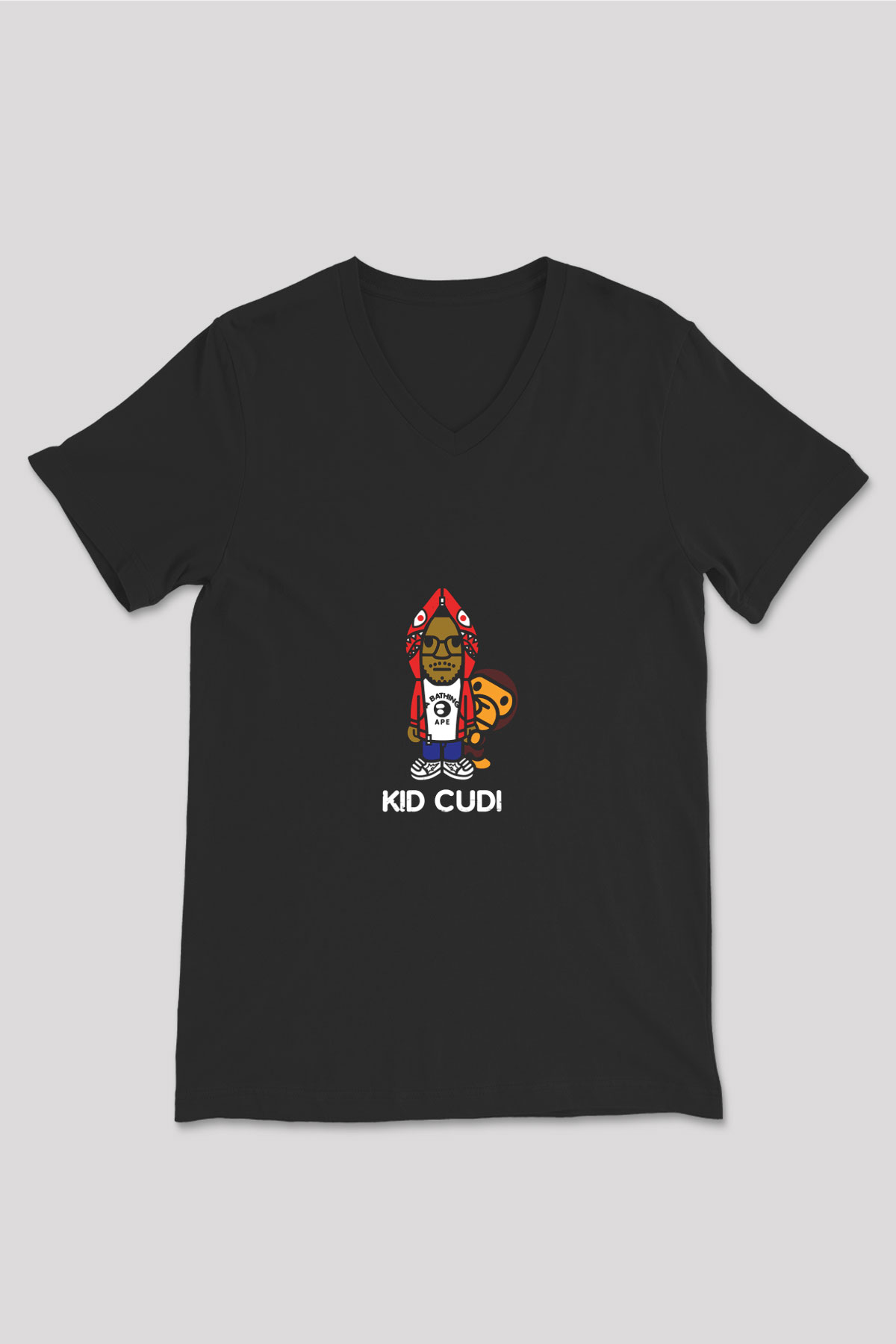 Kid Cudi Baskılı Unisex Siyah V Yaka Tişört