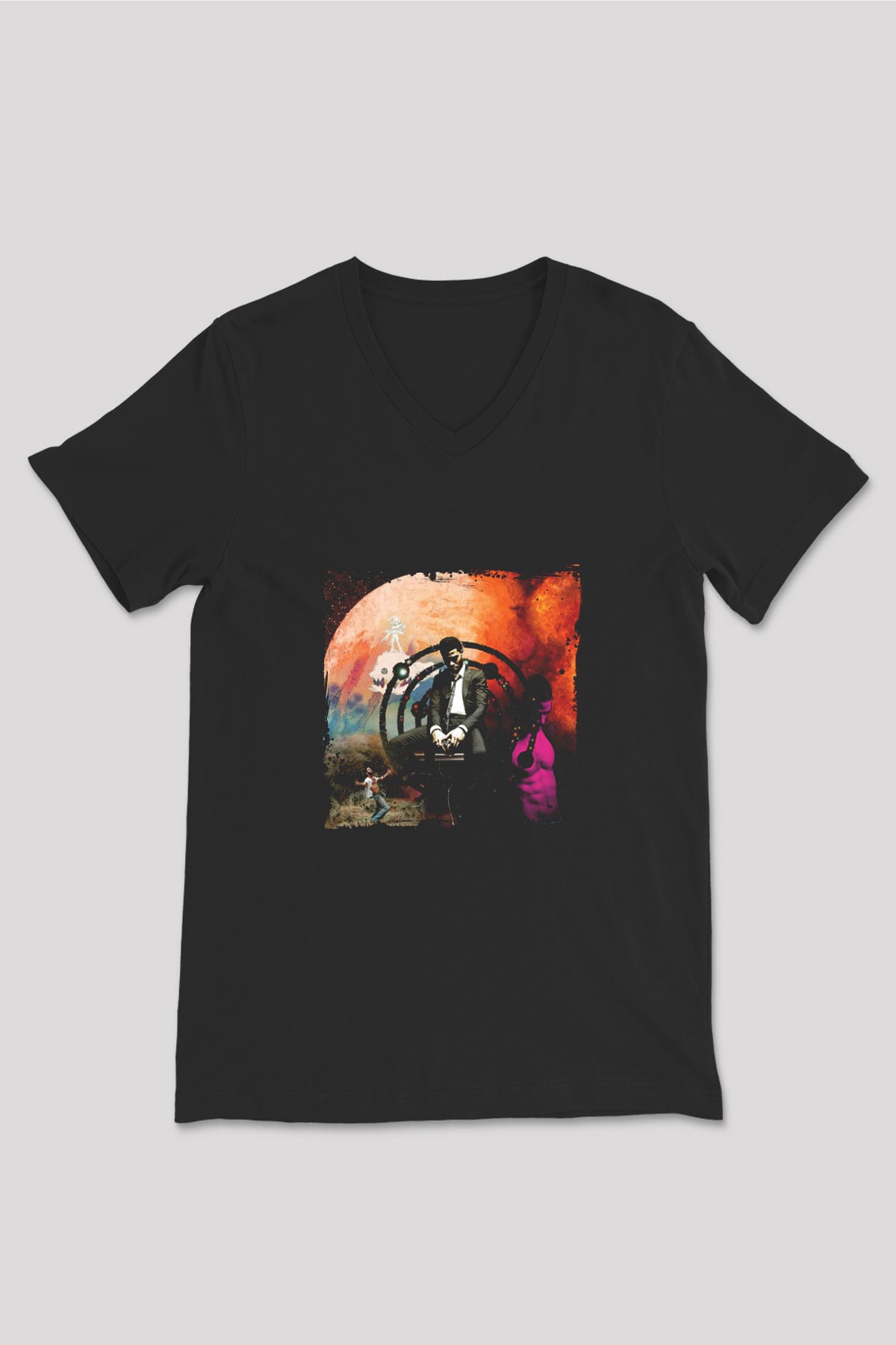 Kid Cudi Baskılı Unisex Siyah V Yaka Tişört