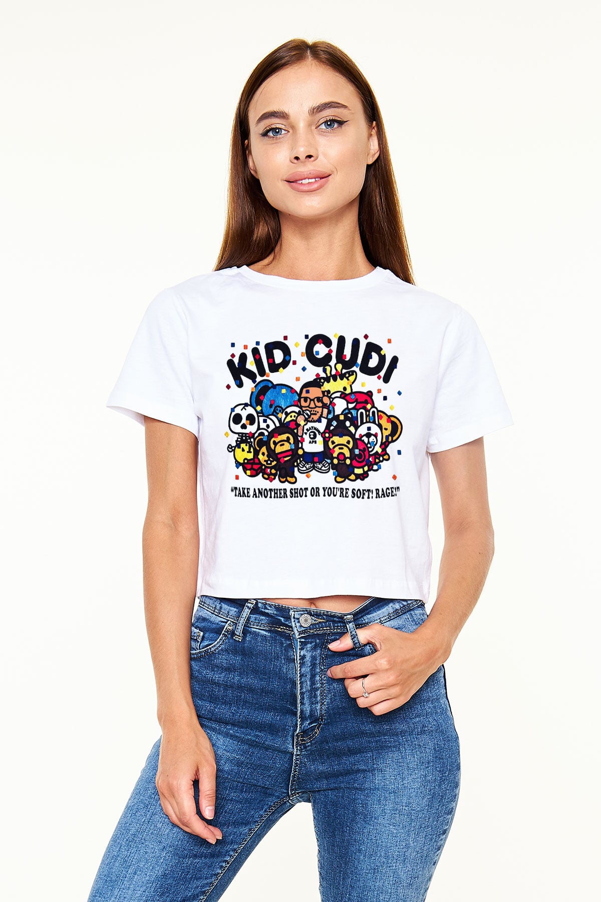 Kid Cudi Beyaz Croptop Tişört
