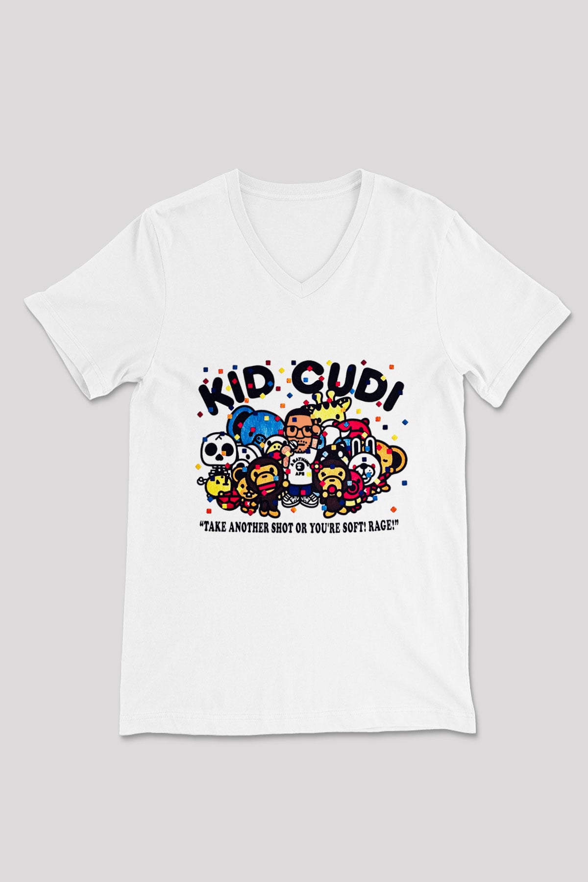 Kid Cudi Beyaz Unisex V Yaka Tişört T-Shirt
