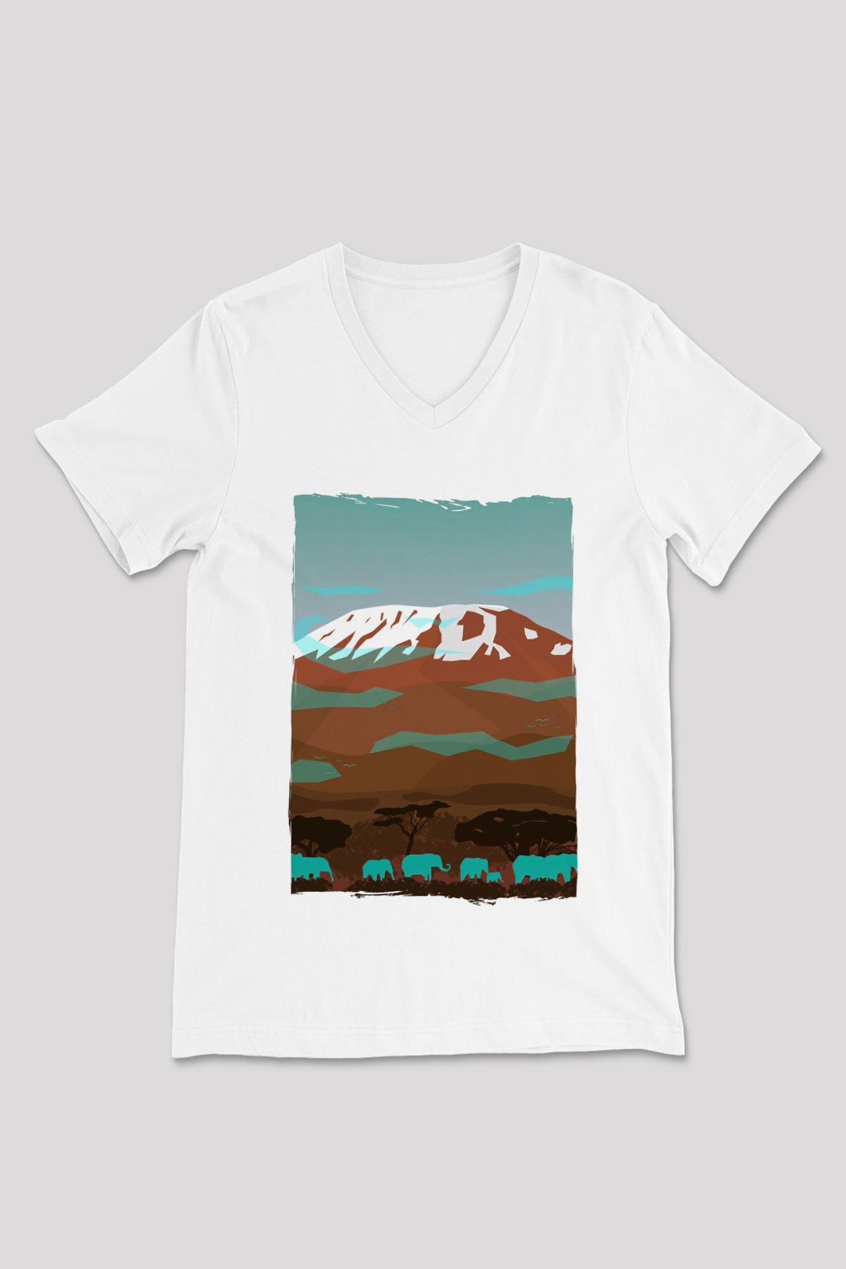 Kilimanjaro Beyaz Unisex V Yaka Tişört