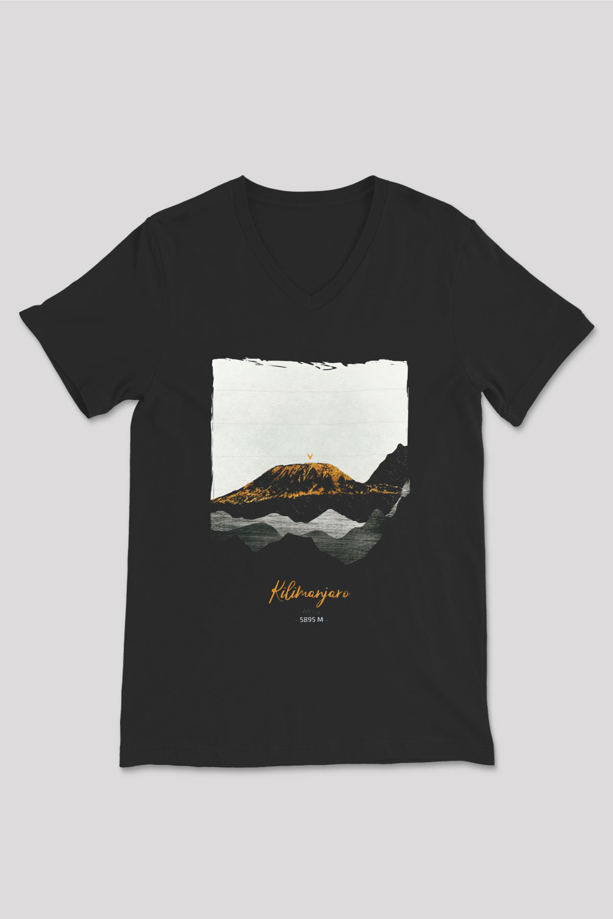 Kilimanjaro Siyah Unisex V Yaka Tişört