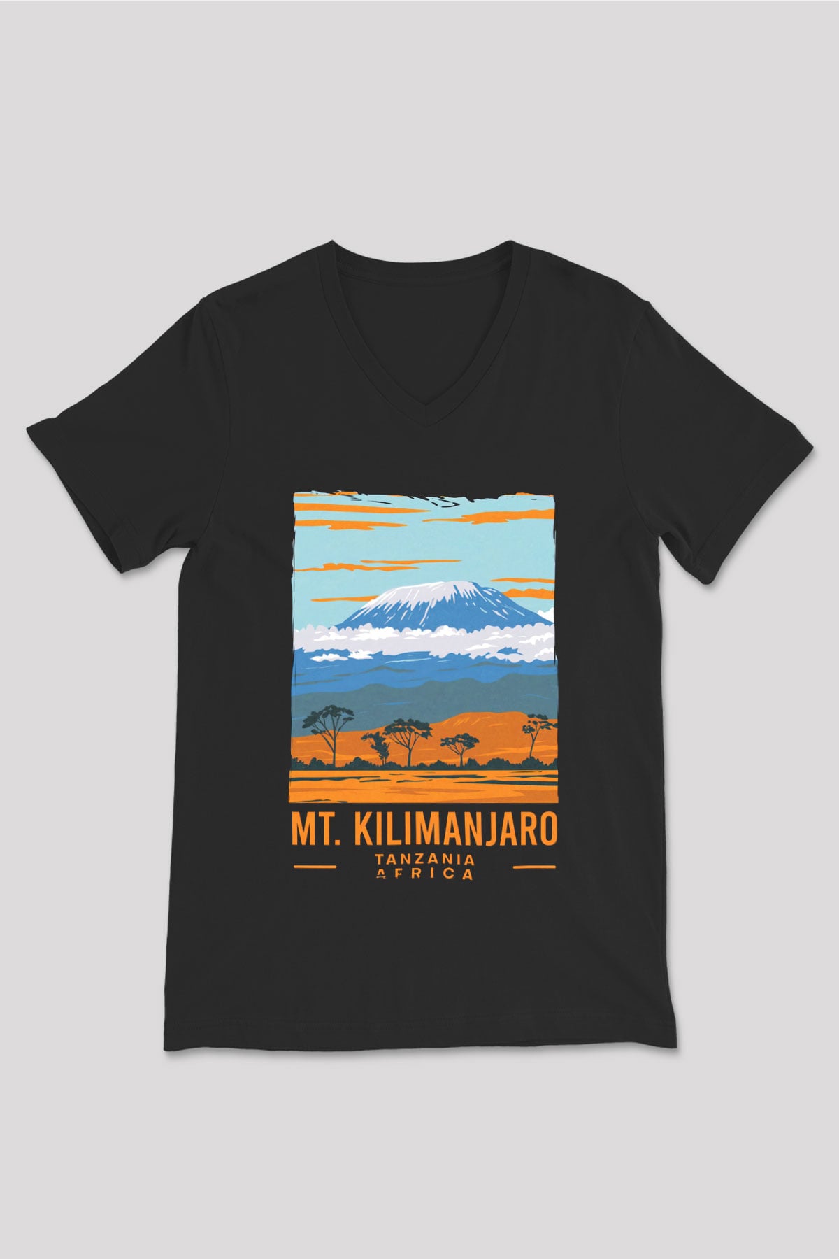 Kilimanjaro Siyah Unisex V Yaka Tişört
