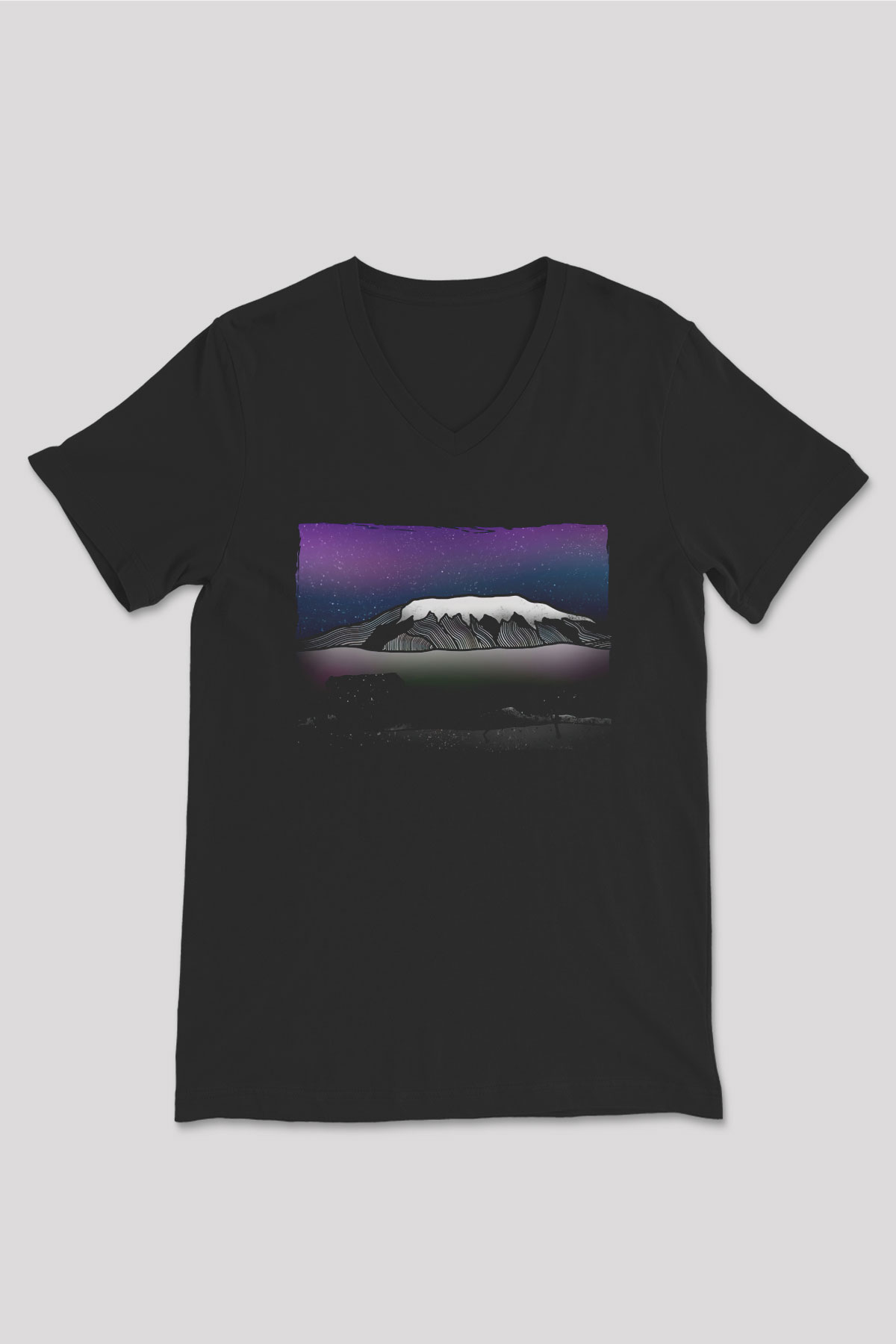 Kilimanjaro Siyah Unisex V Yaka Tişört