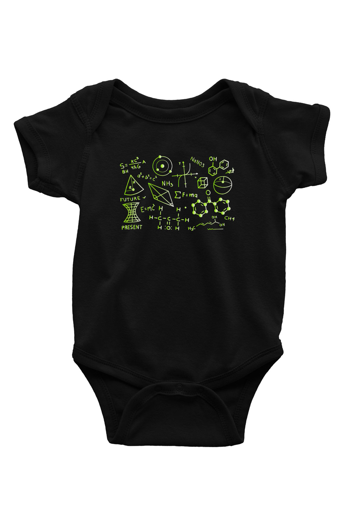 Kimya Atomlar Baskılı Unisex Siyah Bebek Body - Zıbın