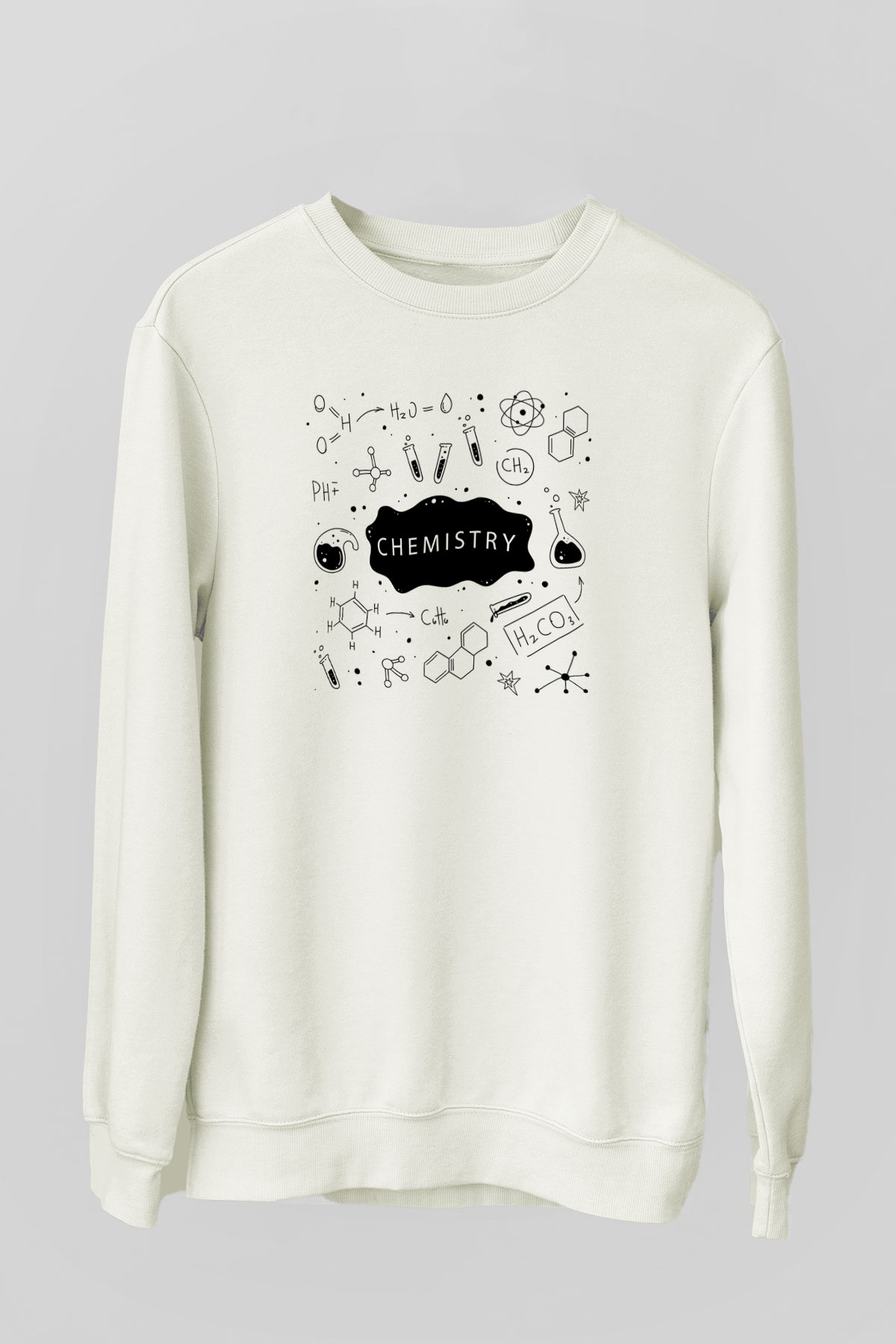 Kimya Bağlar Baskılı Unisex Beyaz Sweatshirt