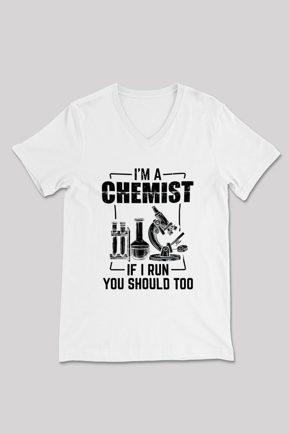 Kimya Bilimi Baskılı Unisex V Yaka Beyaz Tişört - Tshirt