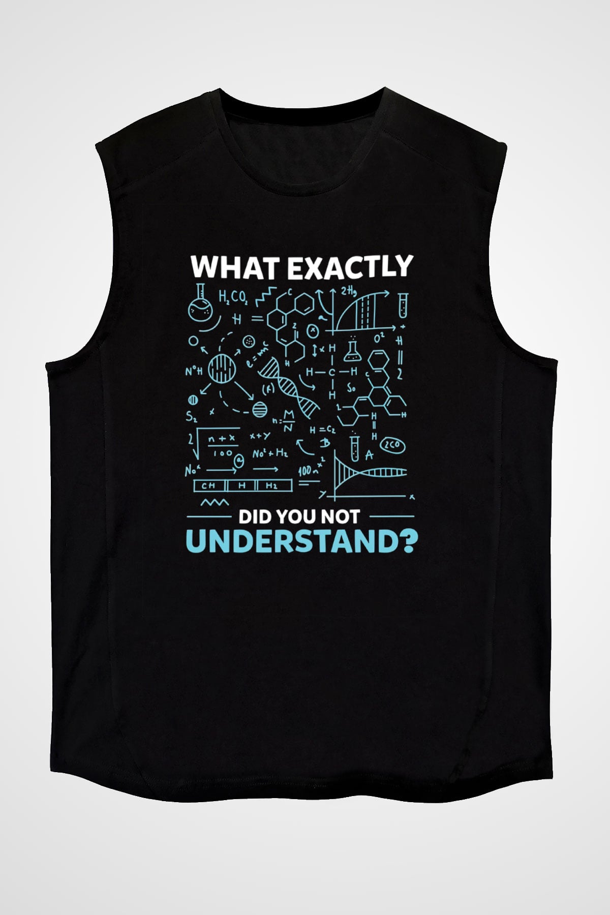 Kimya Formülleri Baskılı Unisex Kolsuz Siyah Tişört - Tshirt