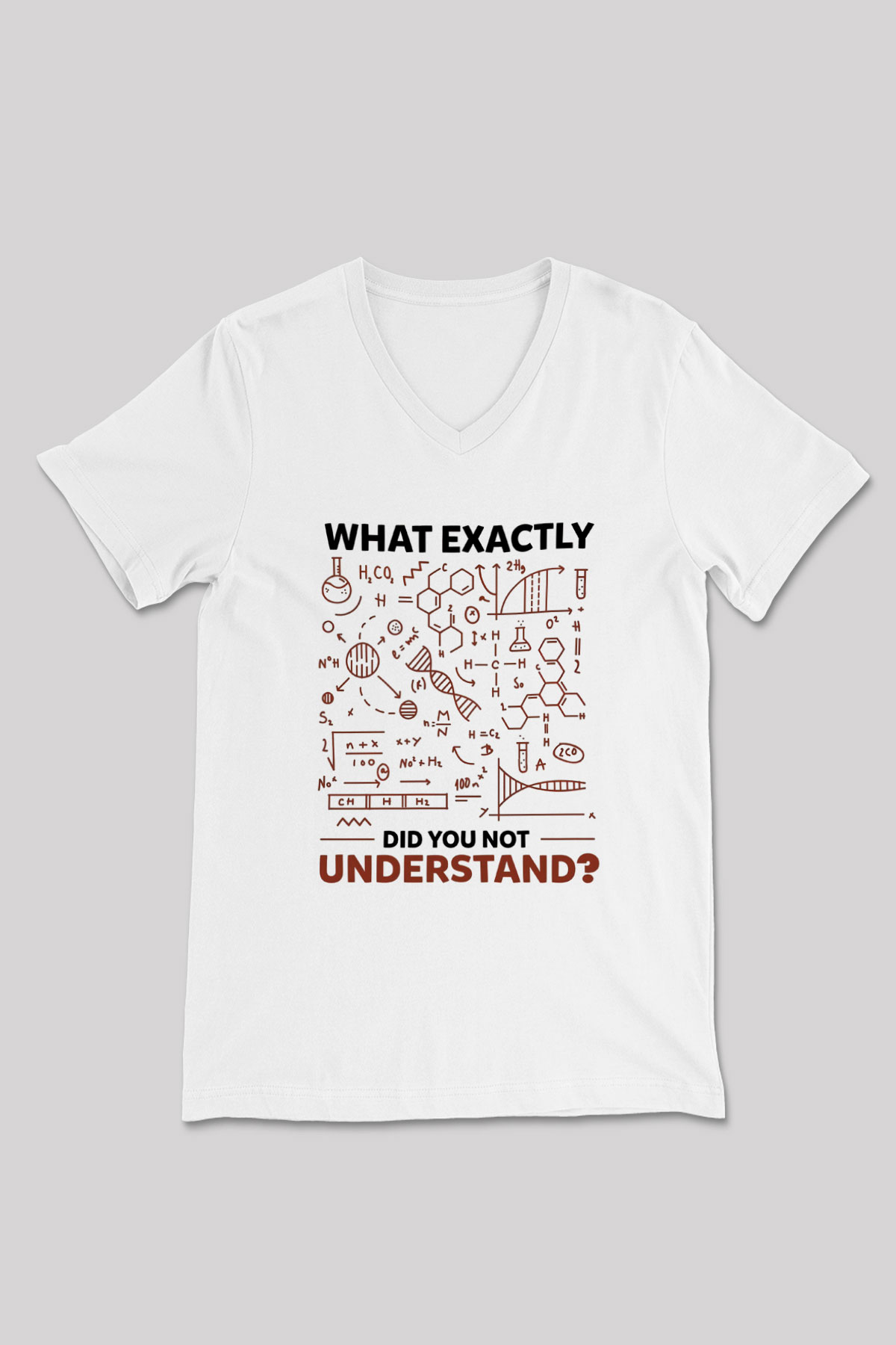 Kimya Formülleri Baskılı Unisex V Yaka Beyaz Tişört - Tshirt