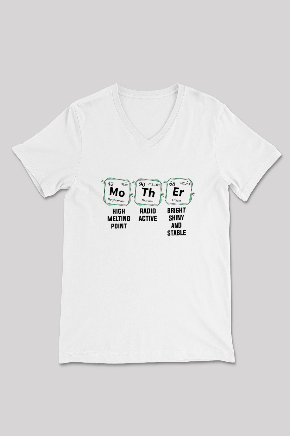 Kimya Periyodik Tablo Anne Baskılı Unisex V Yaka Beyaz Tişört - Tshirt