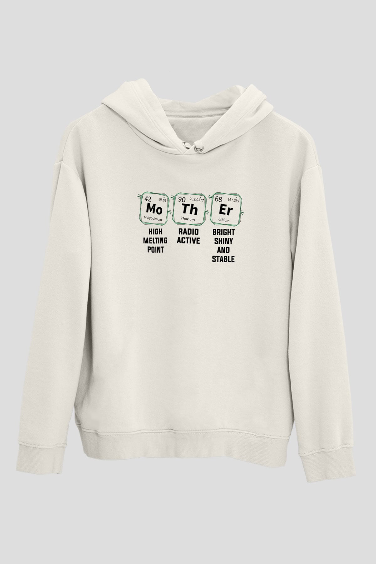 Kimya Periyodik Tablo Anne Baskılı Unisex Ekru Hoodie