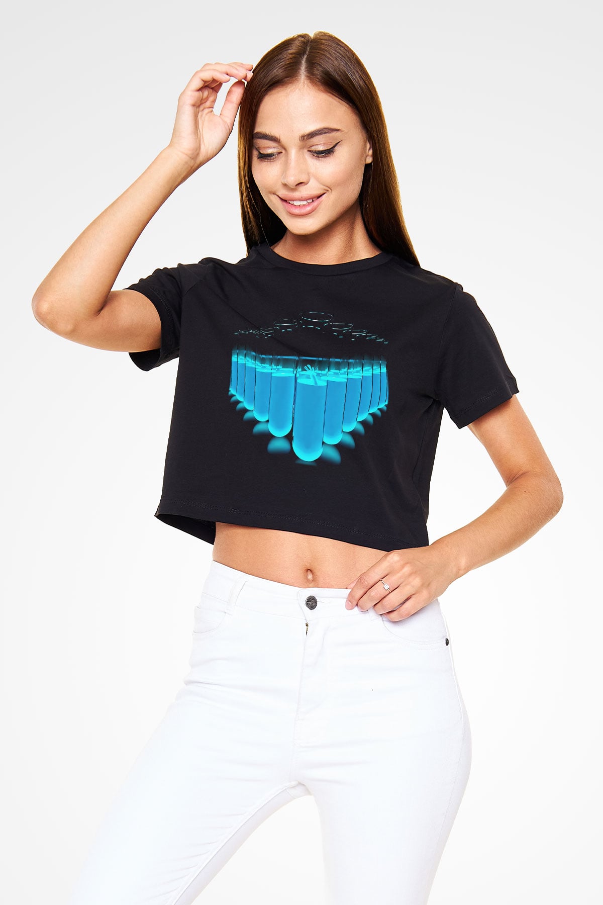 Kimyager Siyah Crop Top Tişört