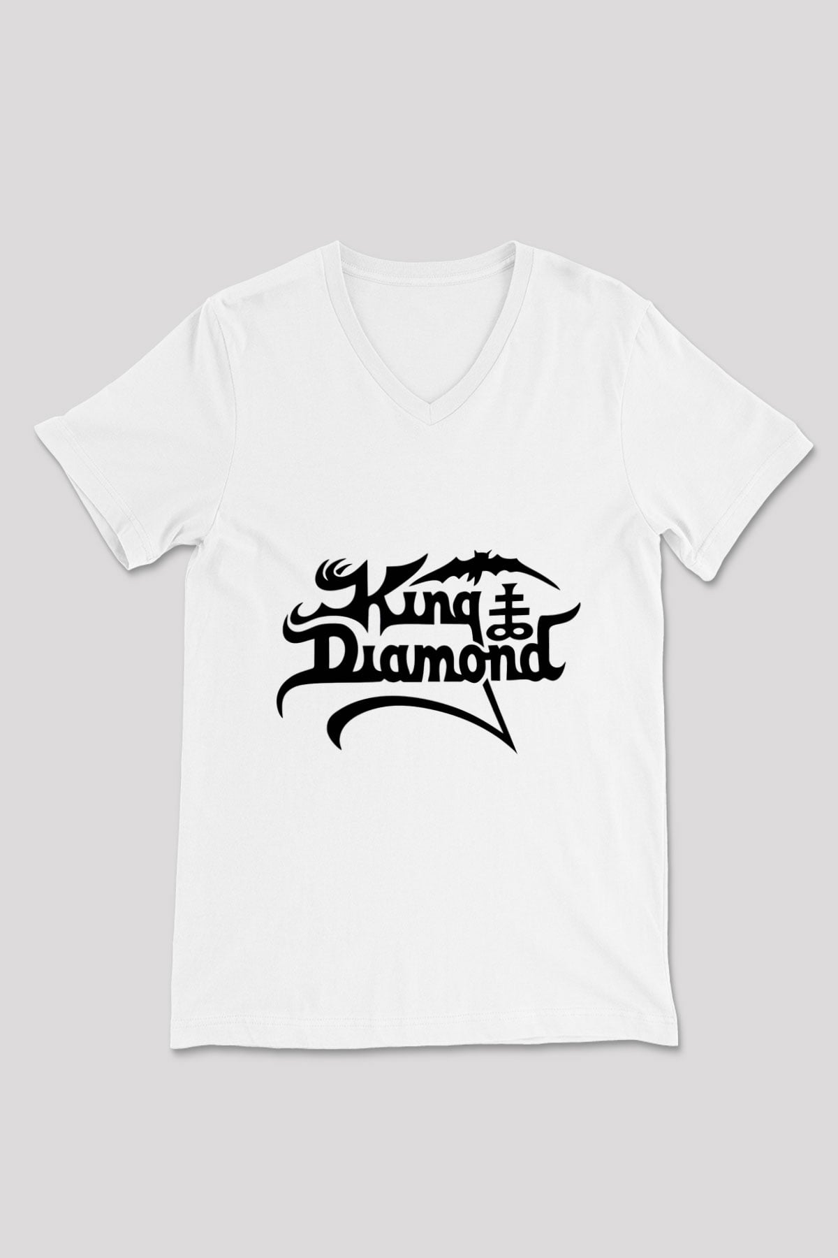 King Diamond Beyaz Unisex V Yaka Tişört T-Shirt