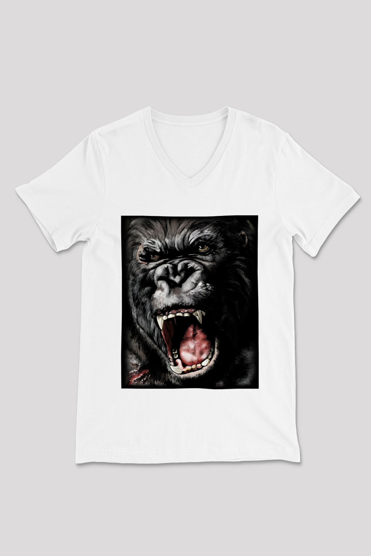 King Kong Beyaz Unisex V Yaka Tişört T-Shirt
