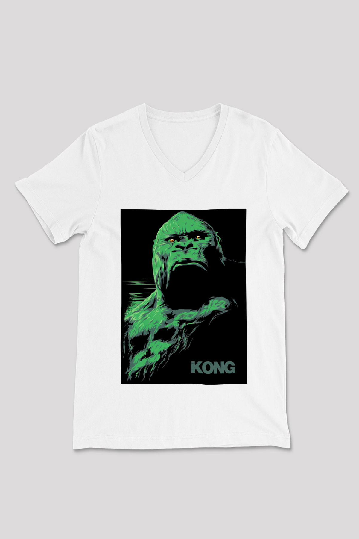 King Kong Beyaz Unisex V Yaka Tişört T-Shirt