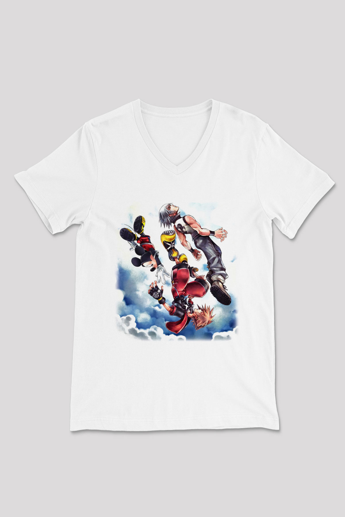 Kingdom Hearts Beyaz Unisex V Yaka Tişört T-Shirt