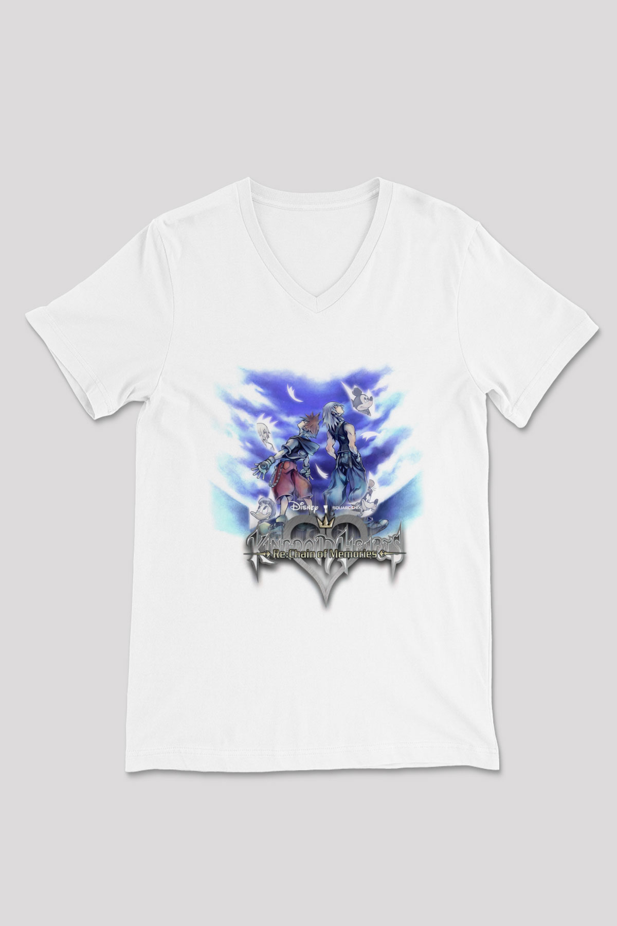 Kingdom Hearts Beyaz Unisex V Yaka Tişört
