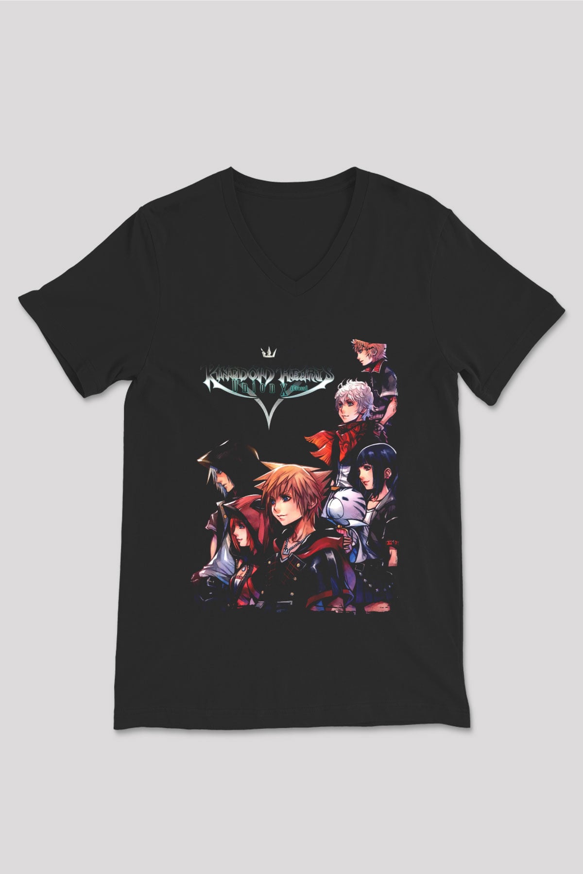 Kingdom Hearts Siyah Unisex V Yaka Tişört