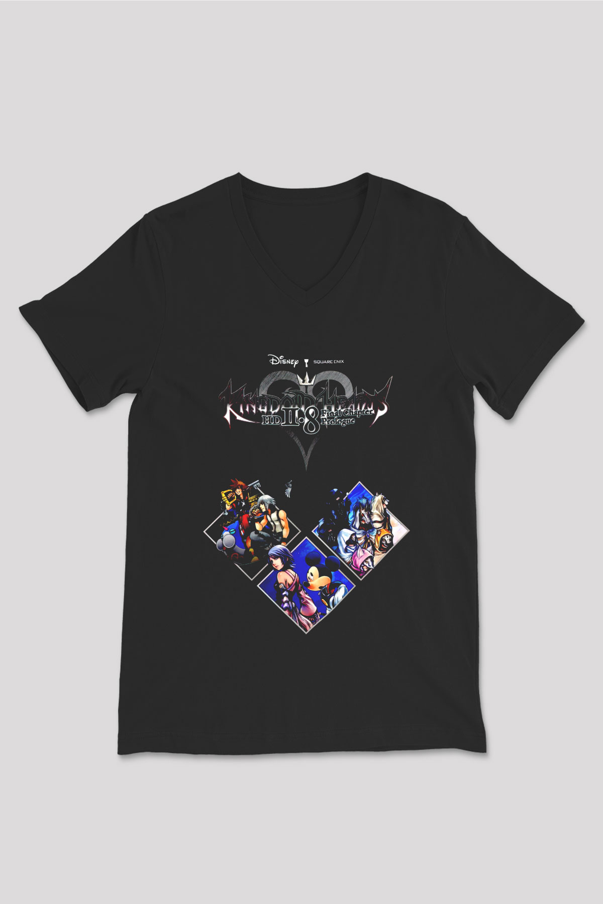 Kingdom Hearts Siyah Unisex V Yaka Tişört